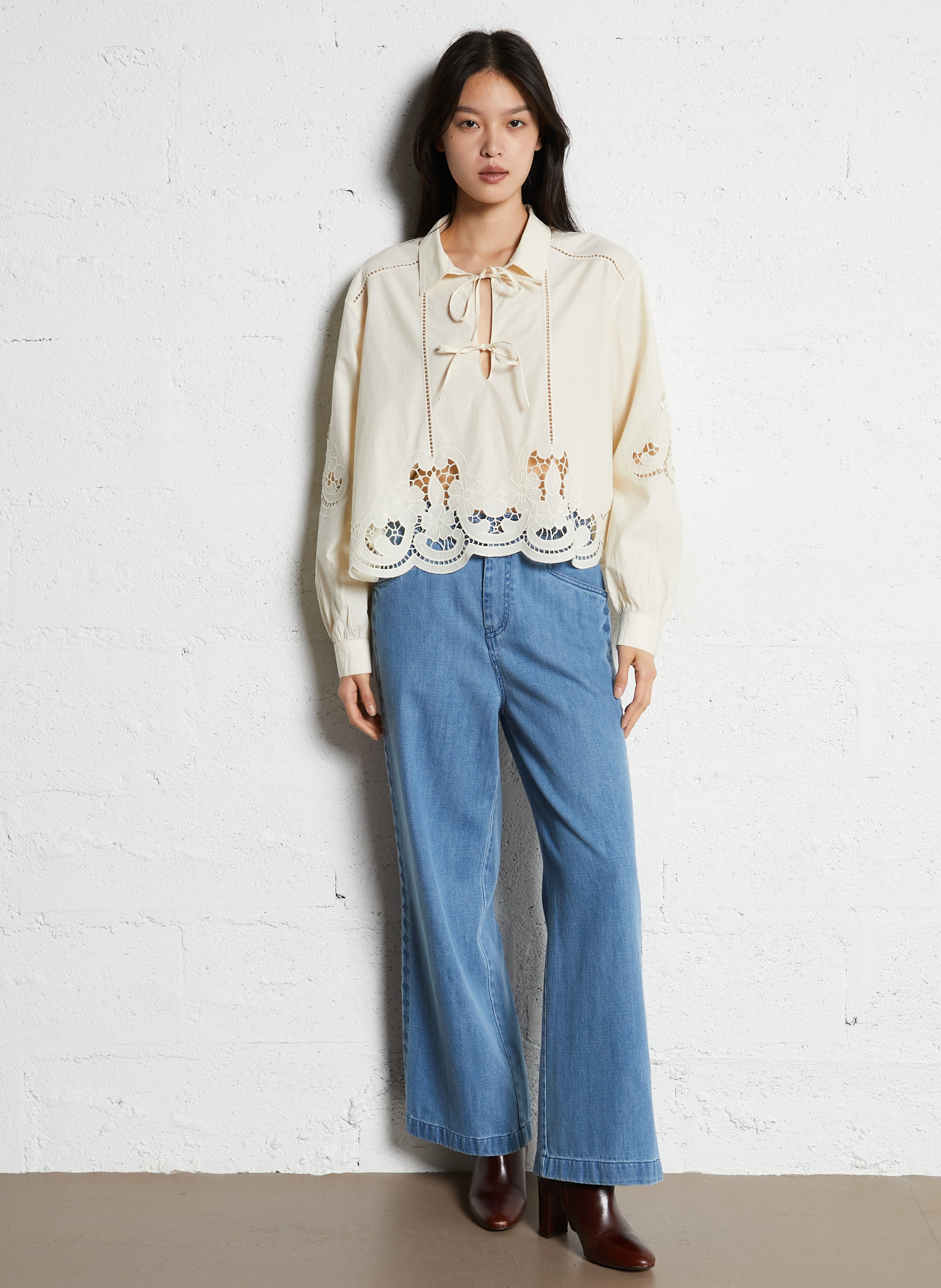 Cotton shirt collar blouse LOUISE MISHA Beige