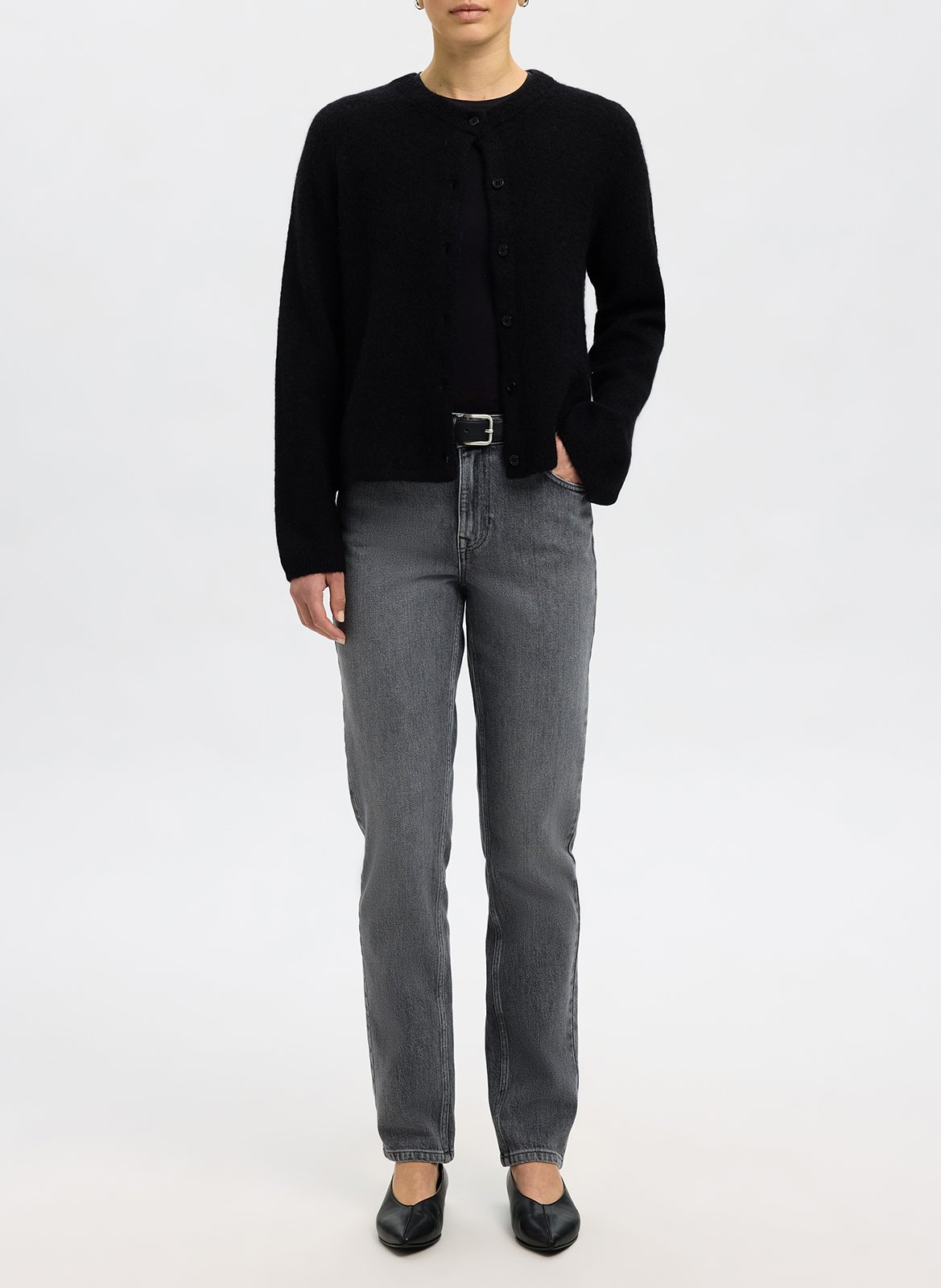 Gilet col rond en laine mélangée SELECTED Noir