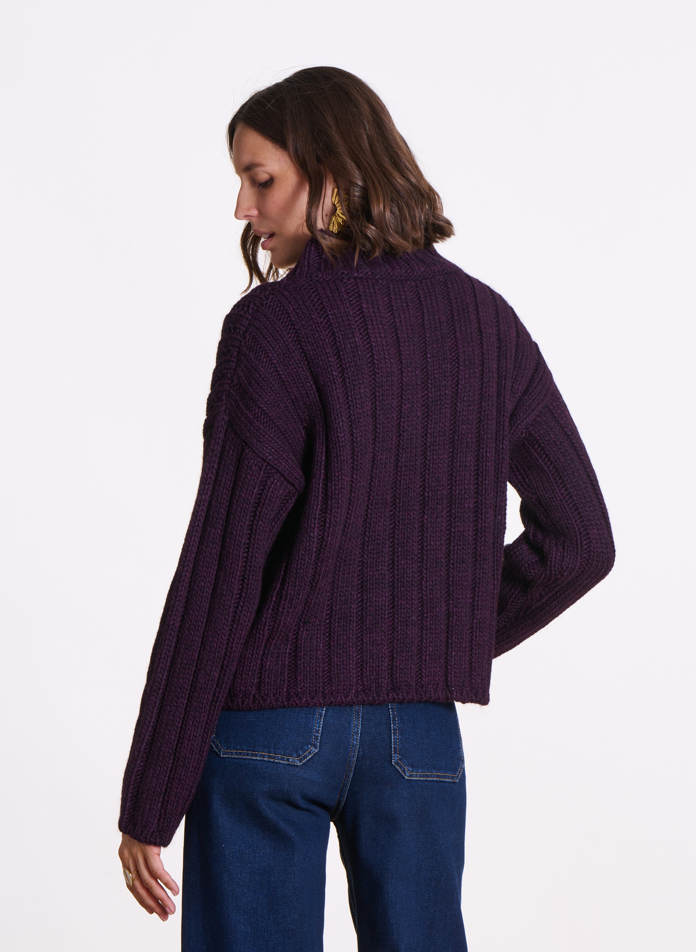 Longstrickjacke aus Wollmix LA FEE MARABOUTEE Violett