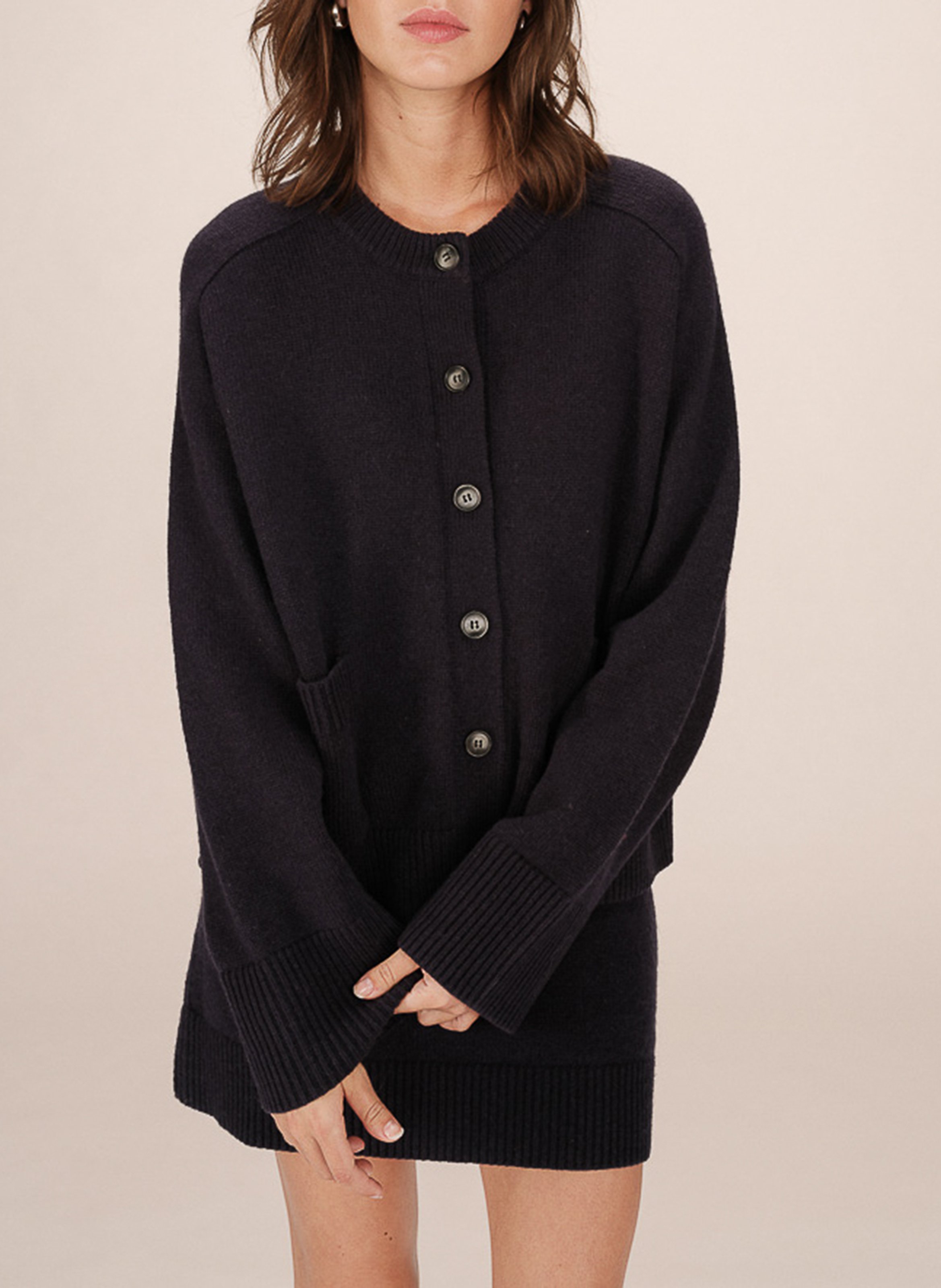 Round-neck mixed-knit cardigan GRACE ET MILA Blue
