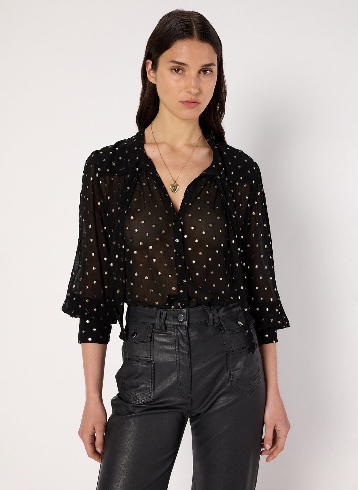 Chemise droite col lavallière à pois GERARD DAREL Noir