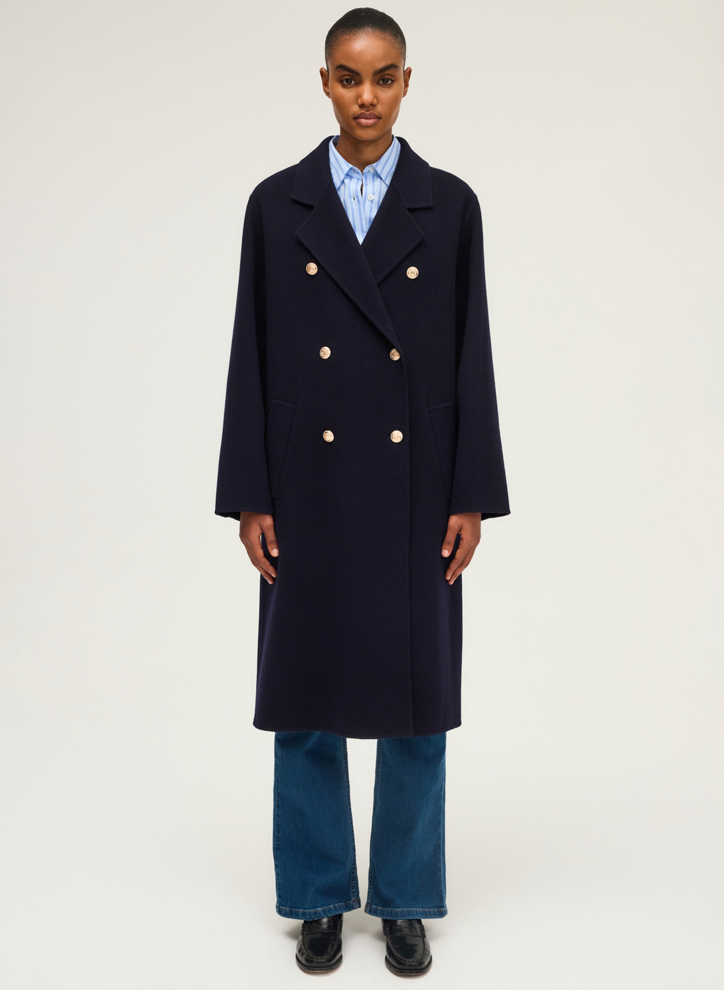 Long wool coat with notched collar PABLO Blue