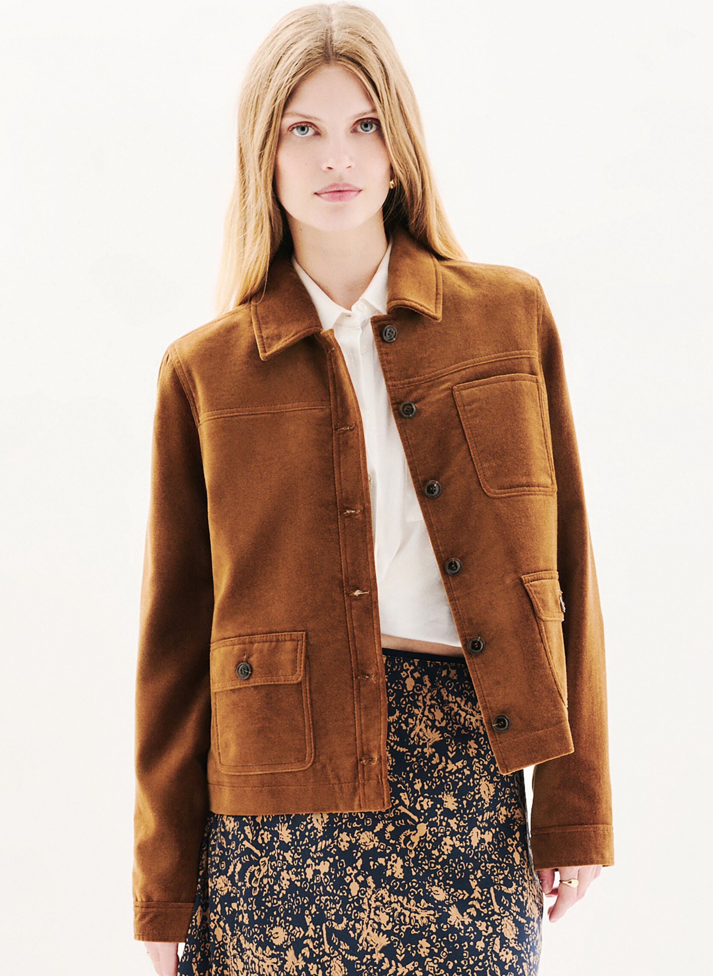 Straight cotton jacket with classic collar CAROLL Brown