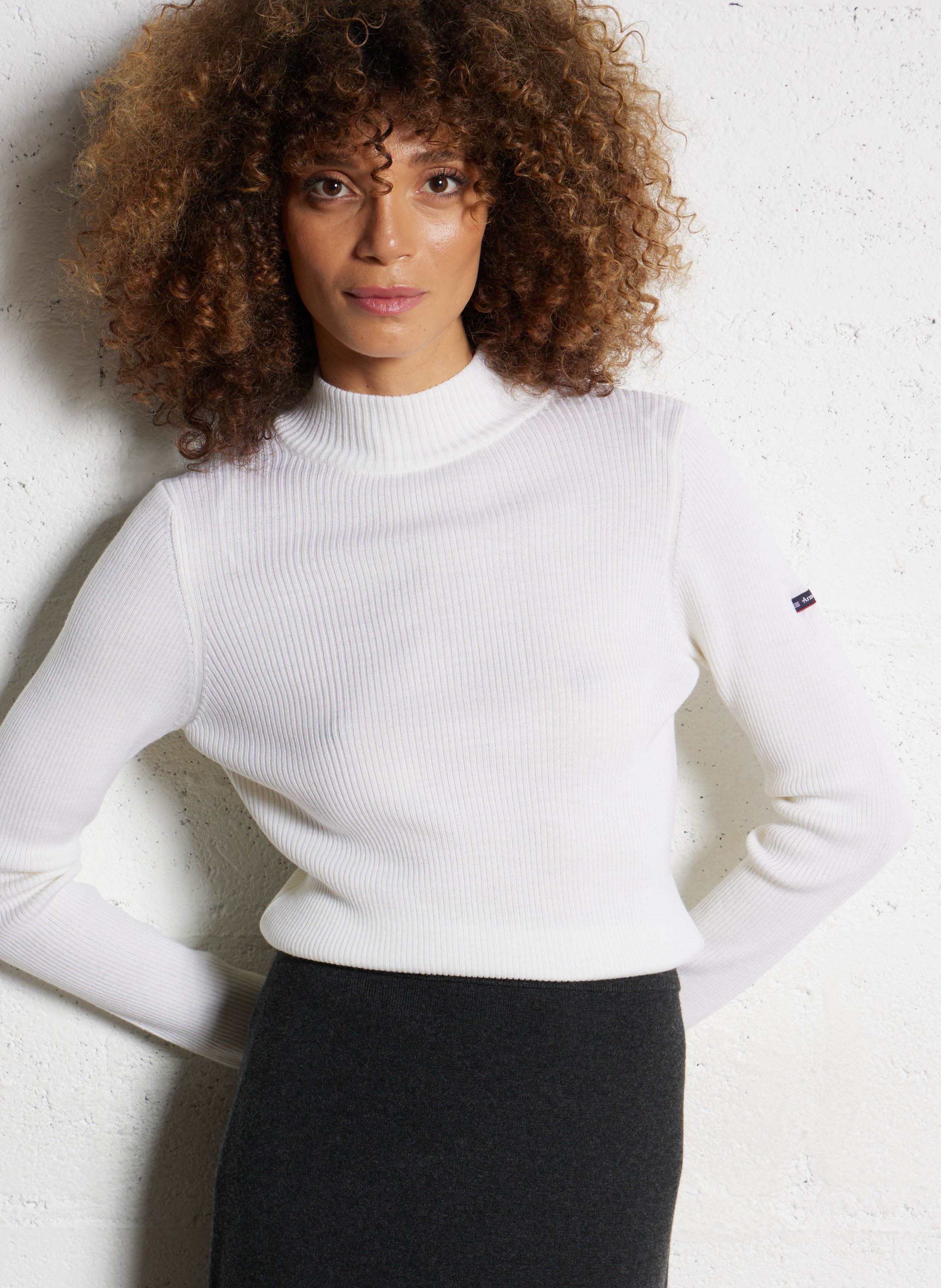 Pull col montant côtelé en laine ARMOR LUX Beige