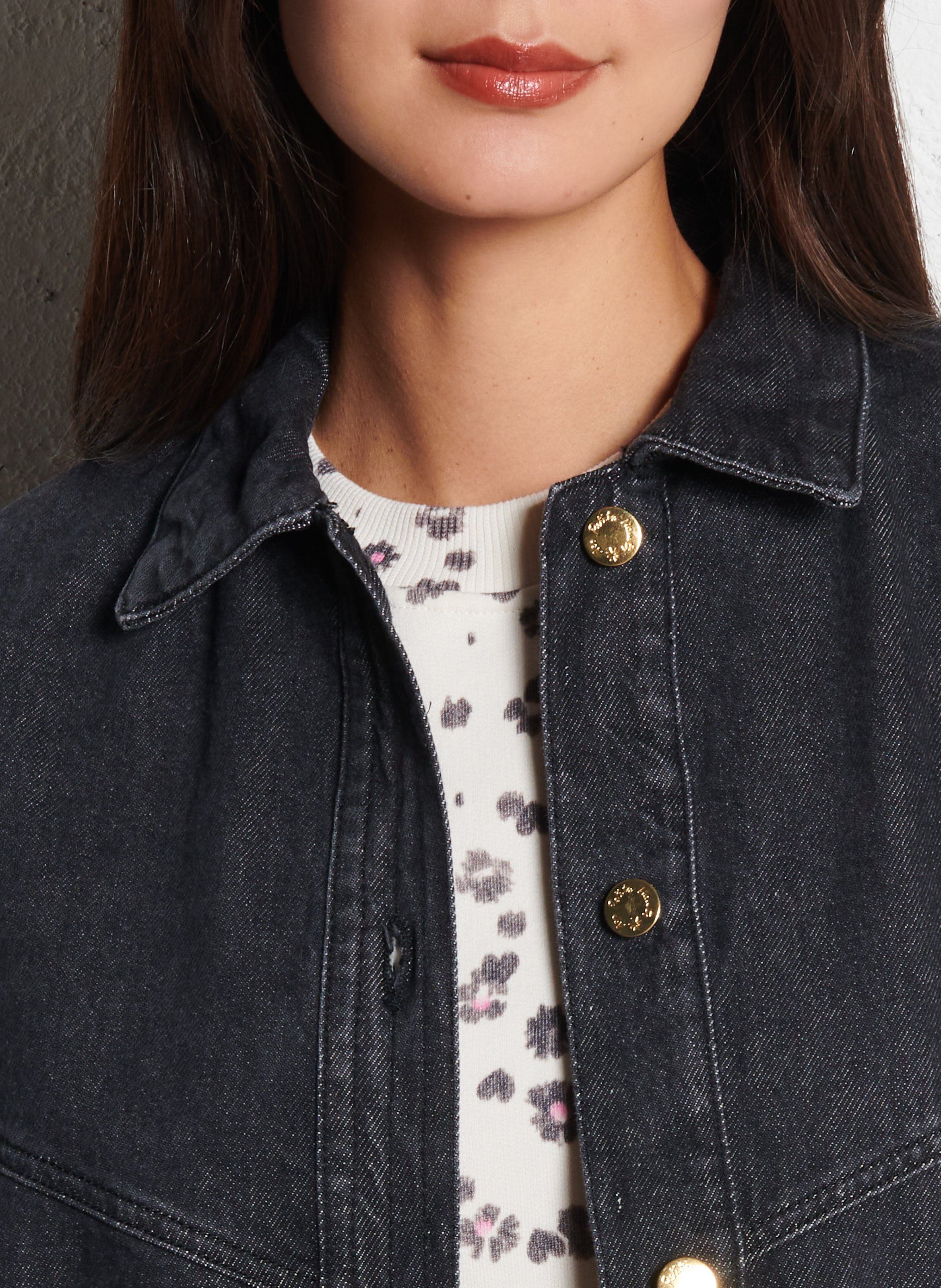 Oversized denim jacket with classic collar DES PETITS HAUTS Black
