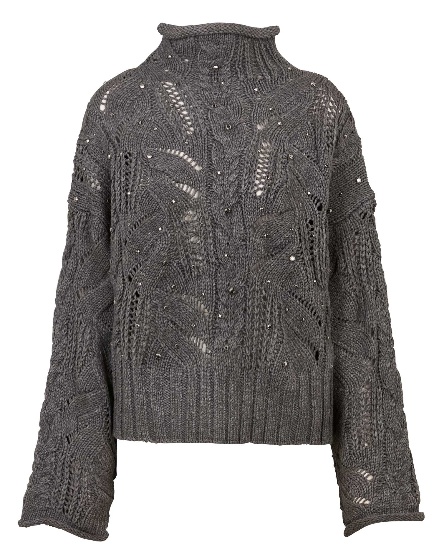 Oversize-Pullover mit Stehkragen und Strasssteinen LIU JO Grau