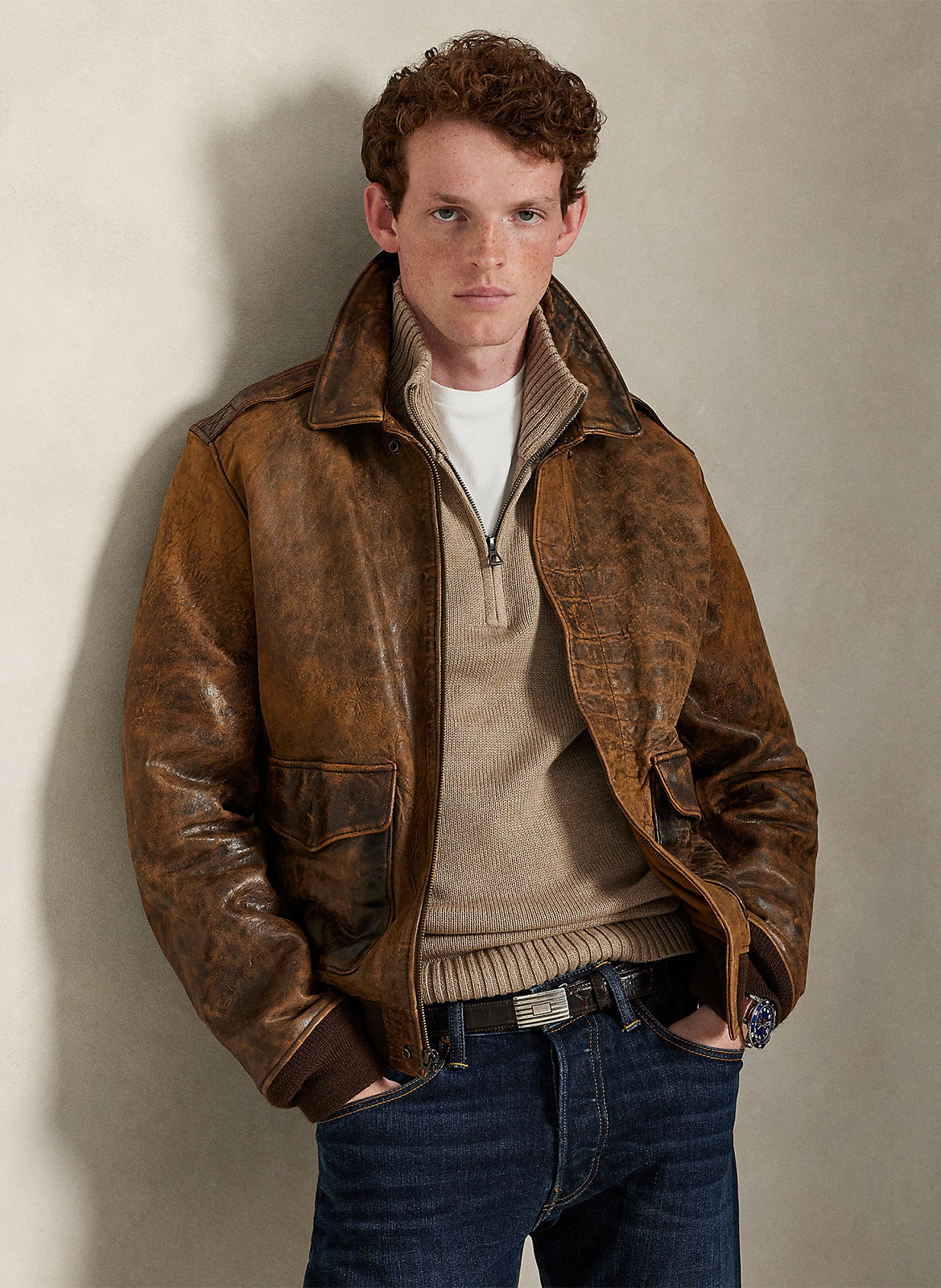 Katoenen trui met ritsje POLO RALPH LAUREN Bruin