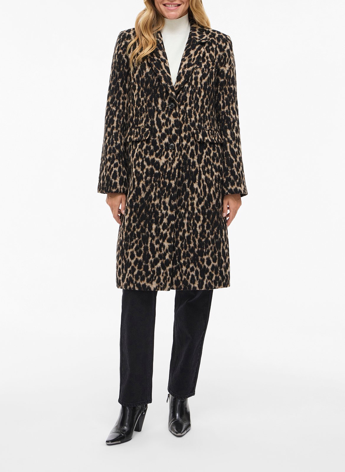 Manteau mi-long à motif léopard VILA Noir