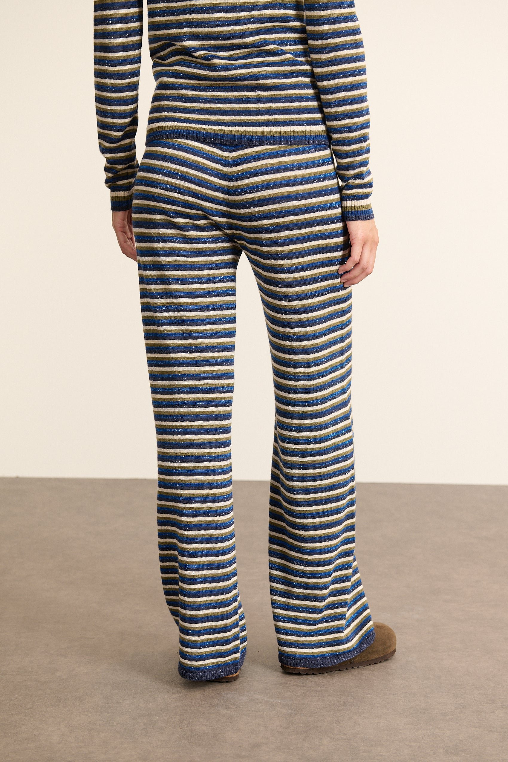 Straight knit trousers with stripes GARANCE PARIS Blue
