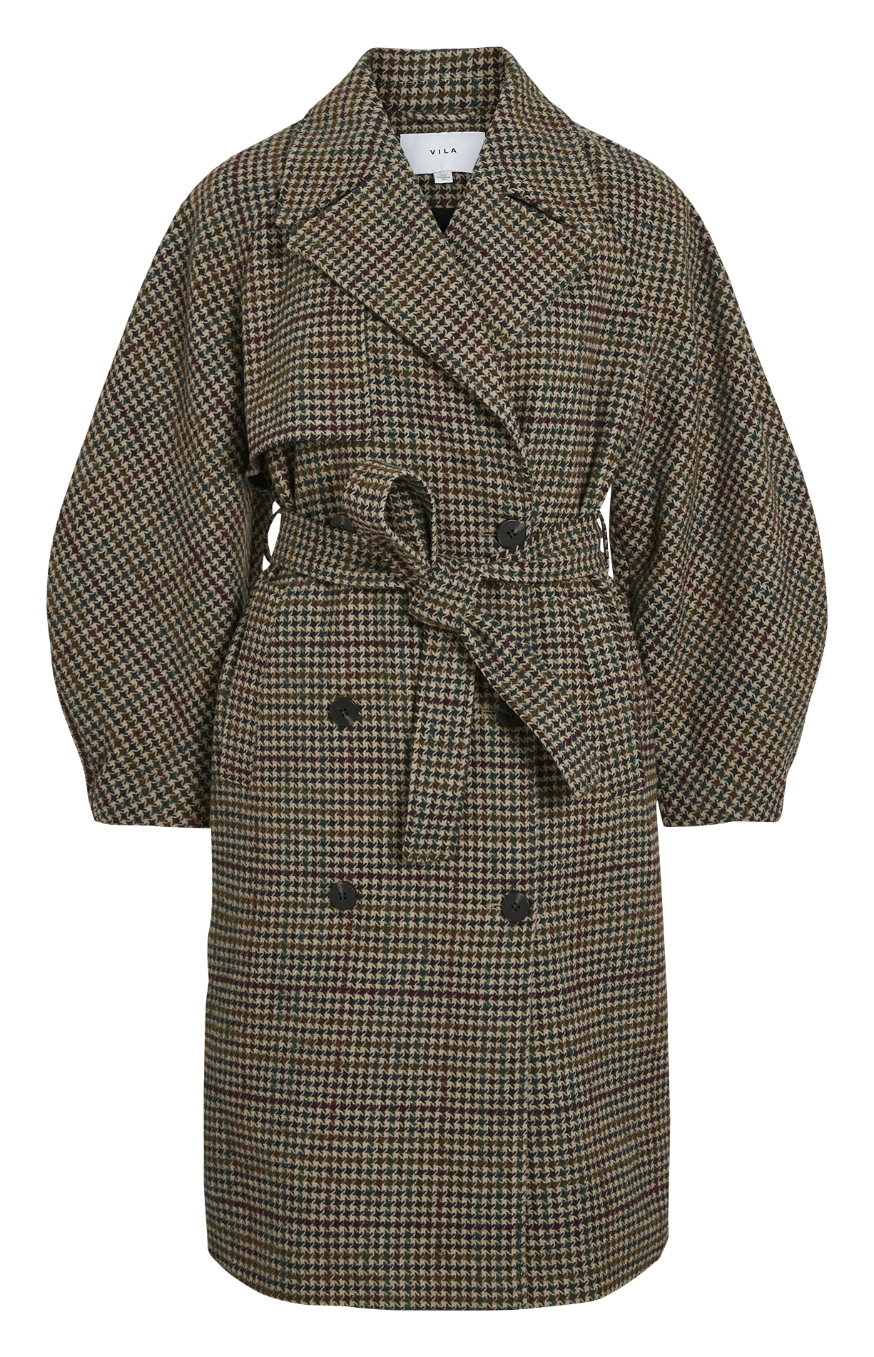 Plaid coat with tailored collar VILA Beige