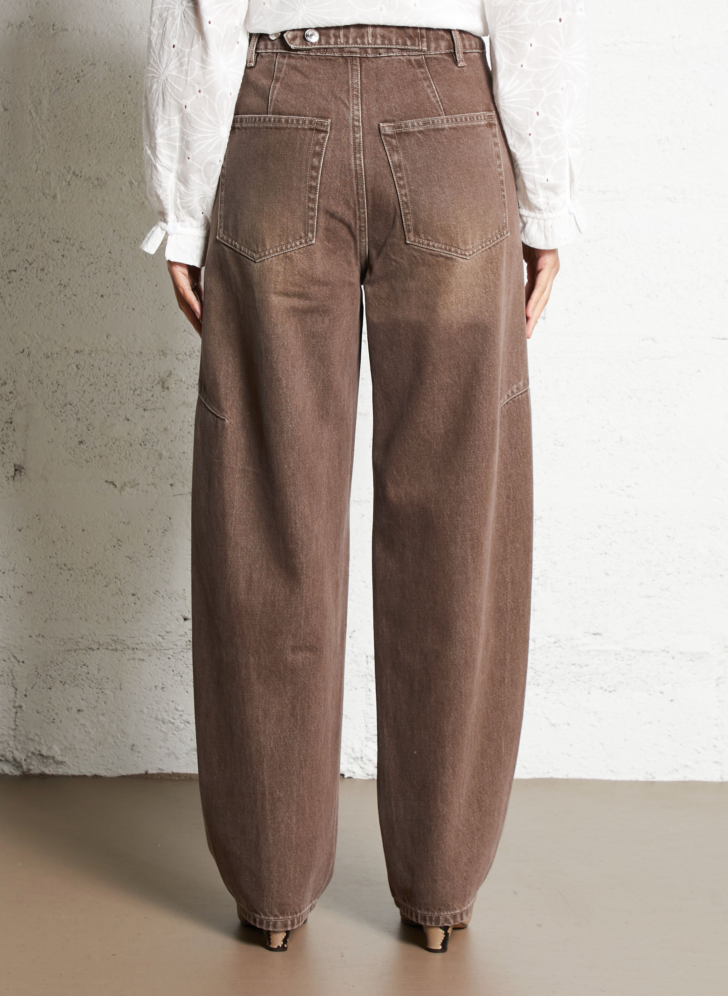 Jean droit large en coton mélangé BERENICE Marron