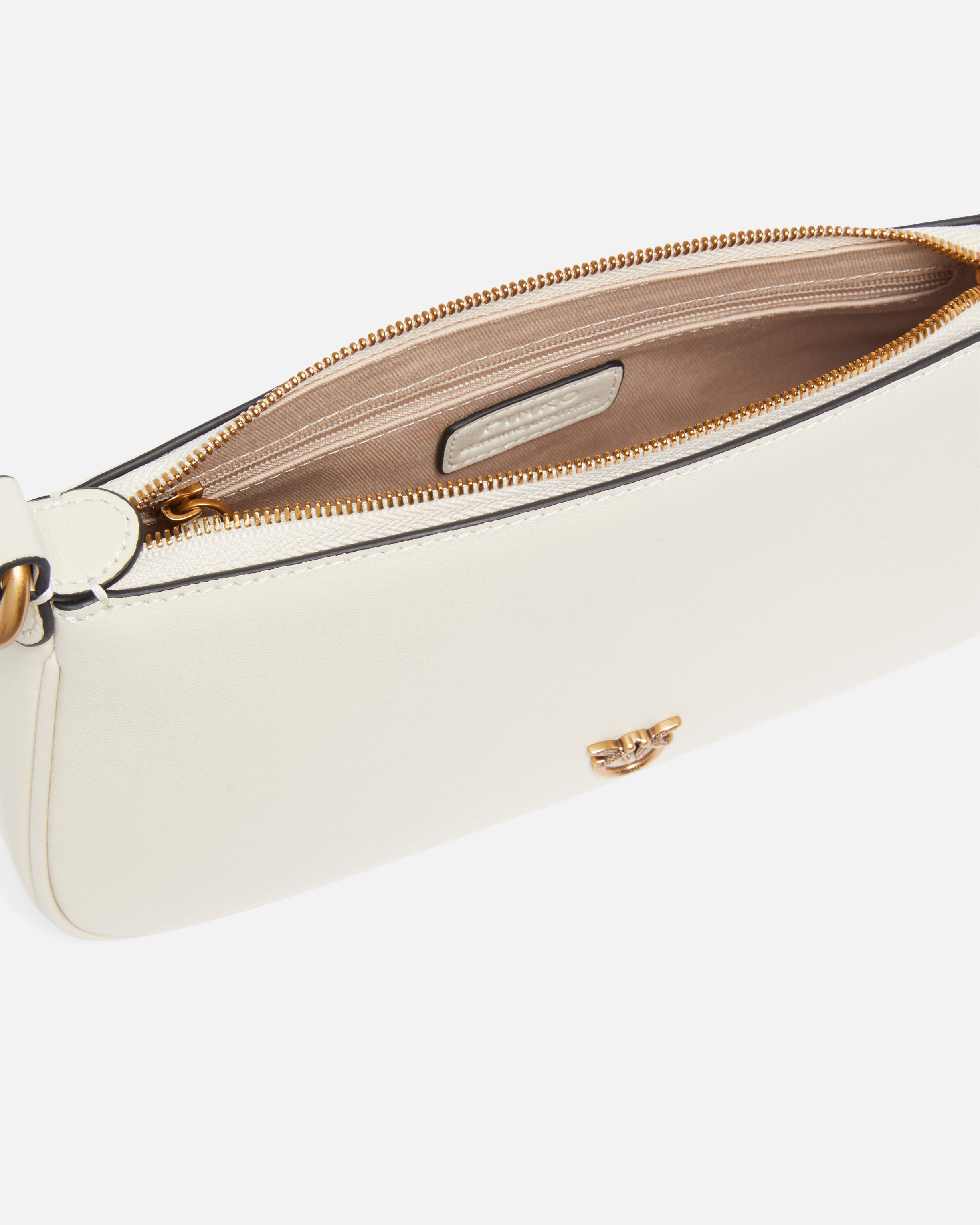 Mini leather half-moon baguette shoulder bag PINKO White