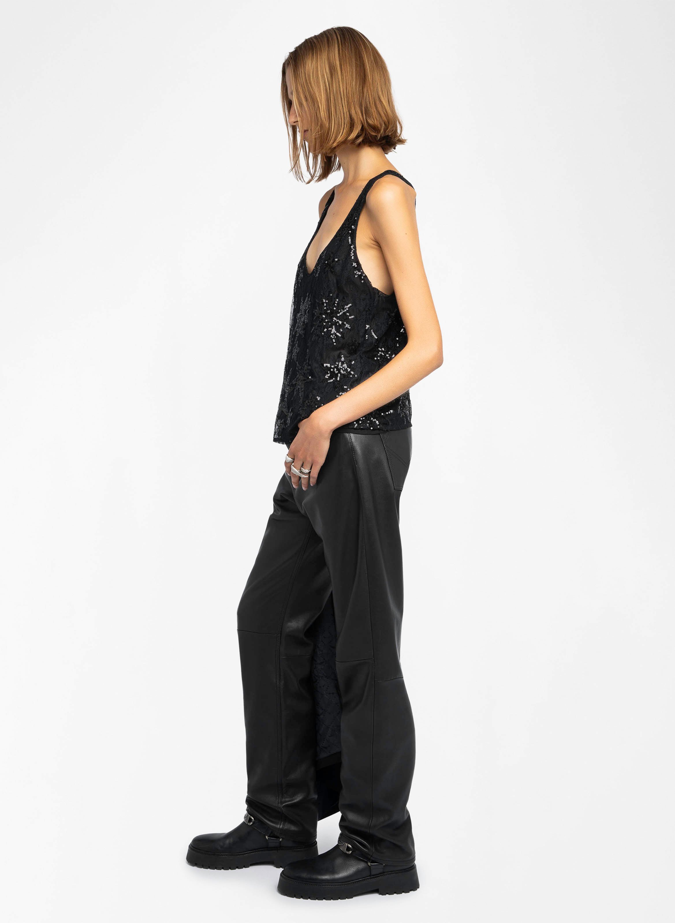 Oversized sequined U-neck top ZADIG&VOLTAIRE Black