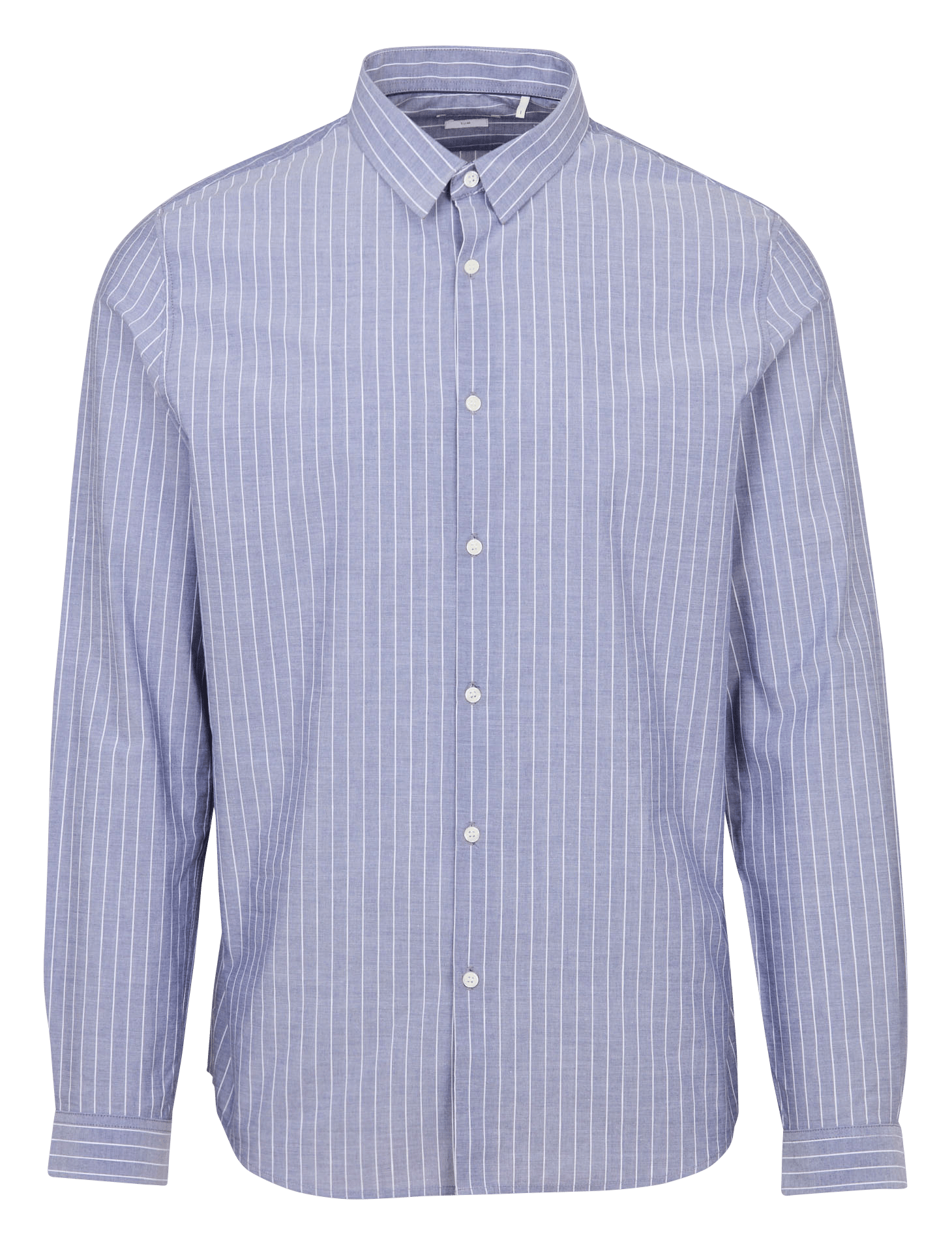 Slim-Fit Hemd mit Pariser Kragen, gestreift aus Baumwolle und Leinen. IKKS Blau