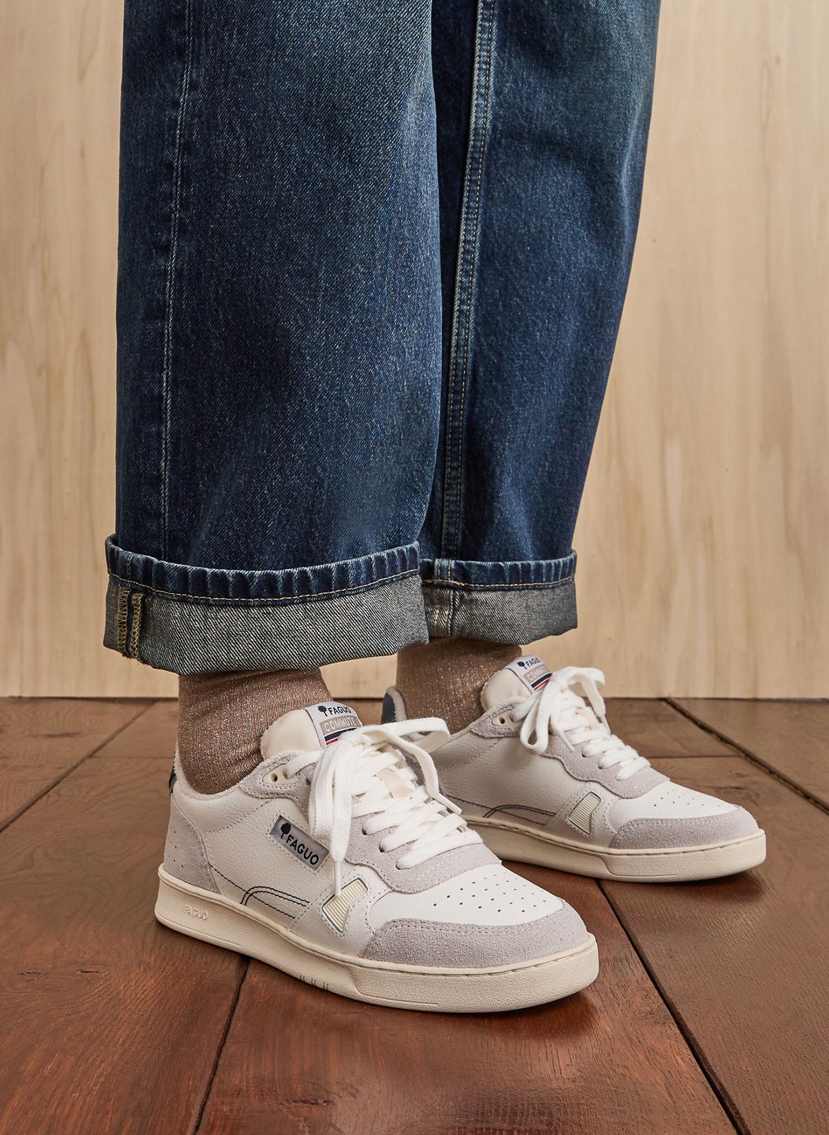 Niedrige Sneaker aus Leder-Mix FAGUO Weiss