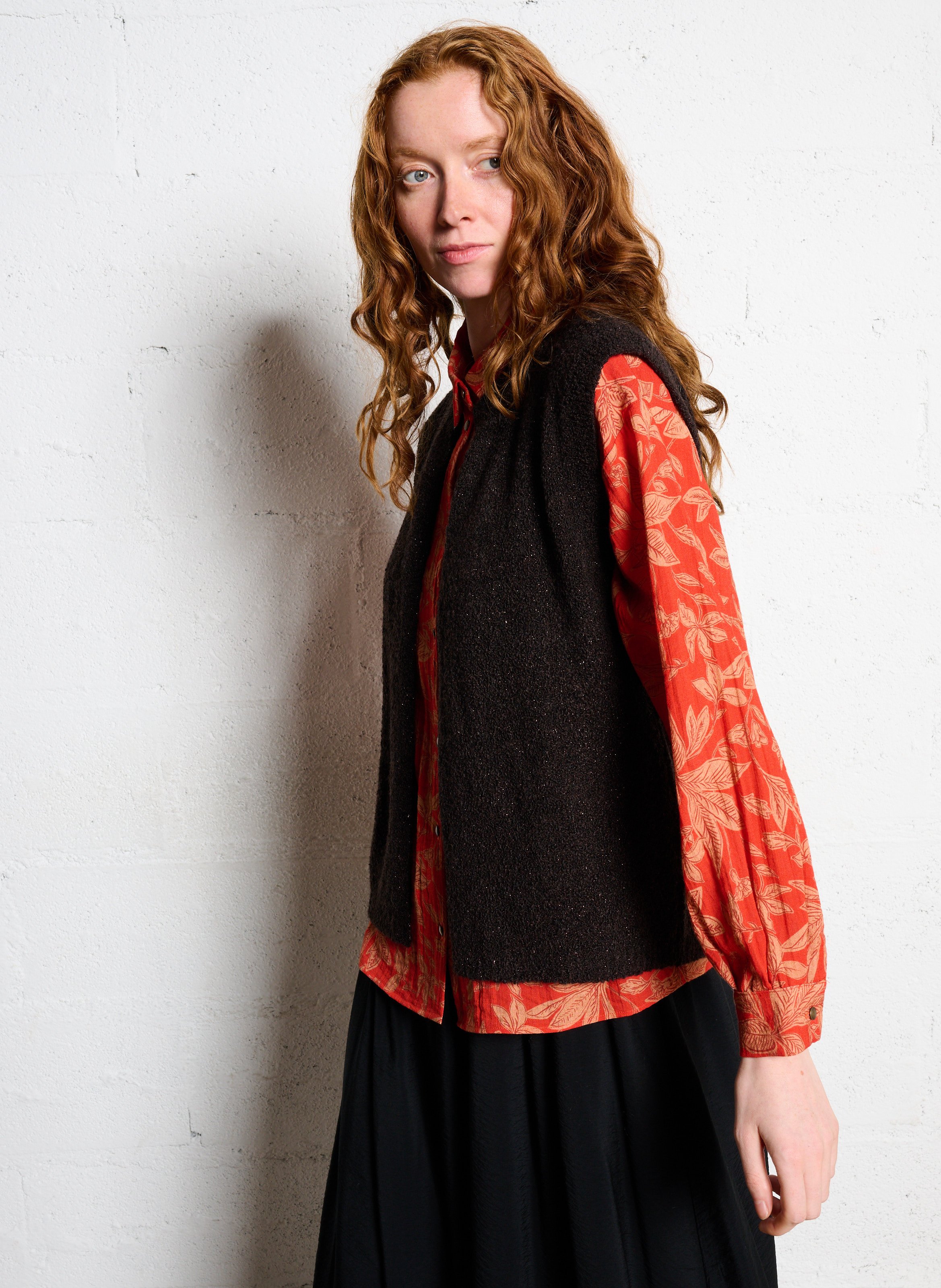 Sleeveless straight vest ONE STEP Brown