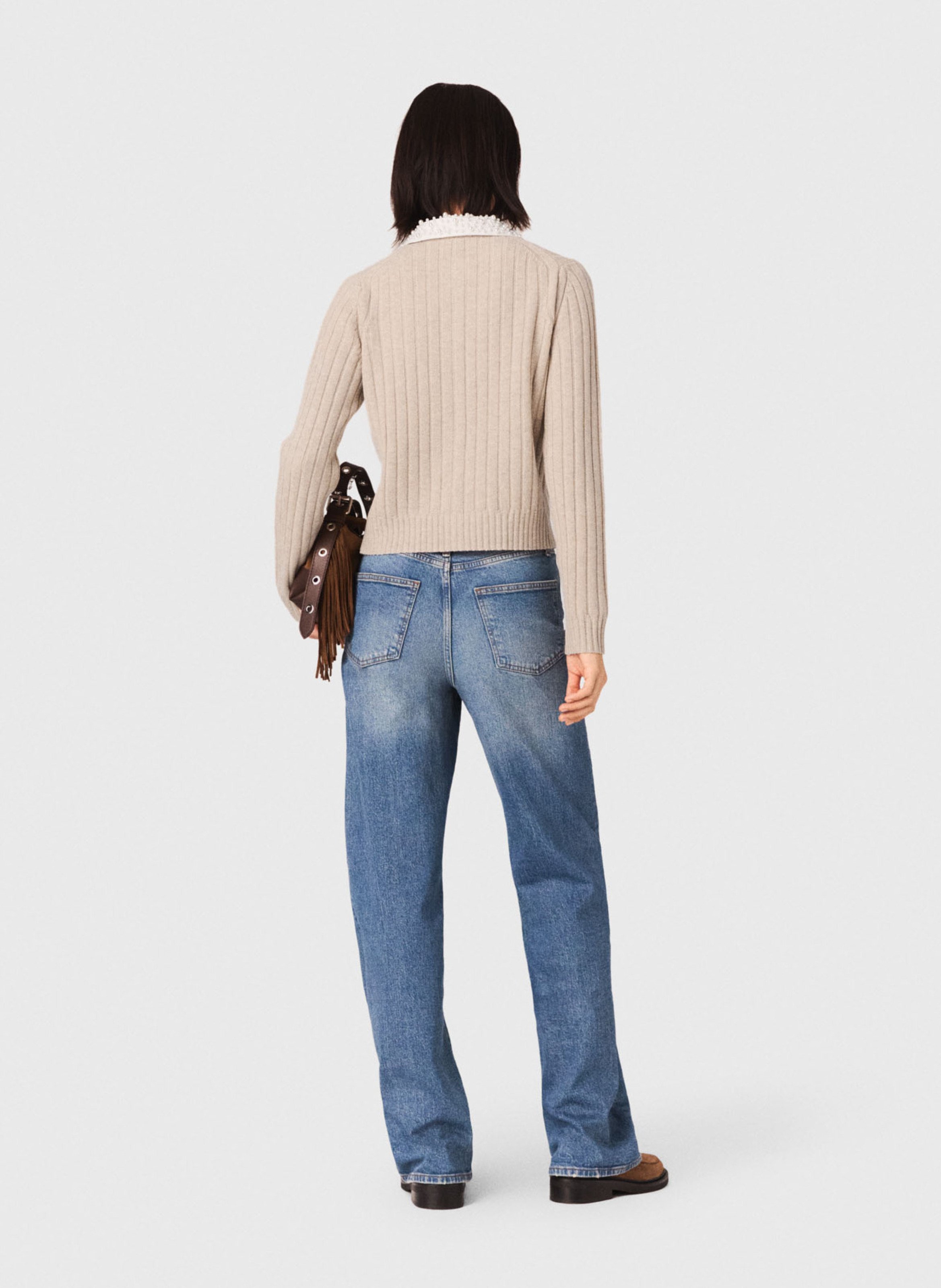 Cárdigan recto con cuello desmontable de lana mezclada MAJE Beige