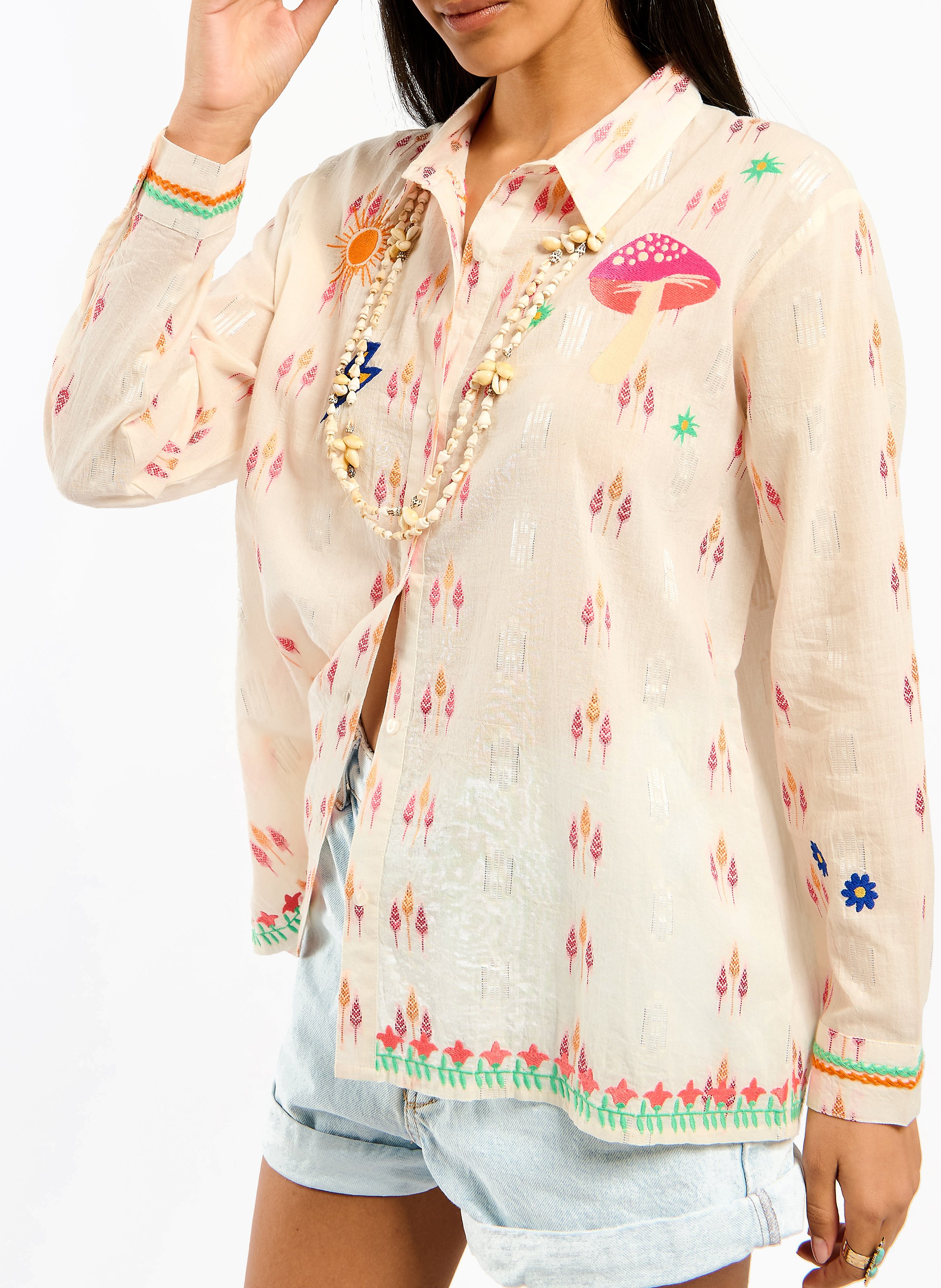 Straight classic collar shirt in printed blended cotton WILD White