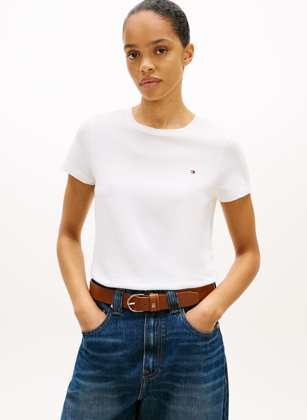 Aansluitend T-shirt van biologisch katoen TOMMY HILFIGER Wit