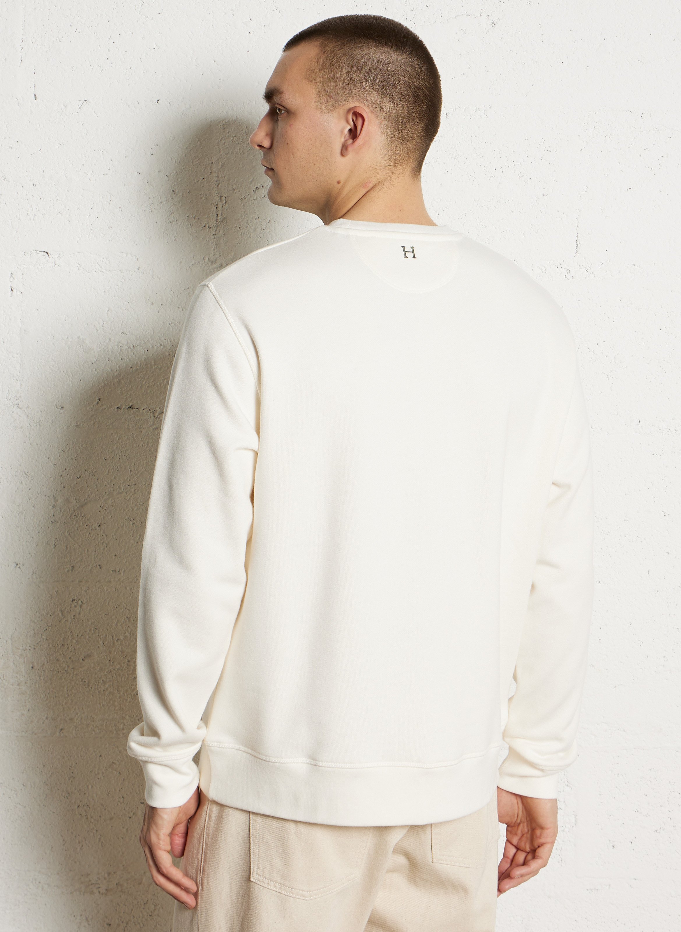 Sweat droit uni à broderie avant HACKETT Blanc