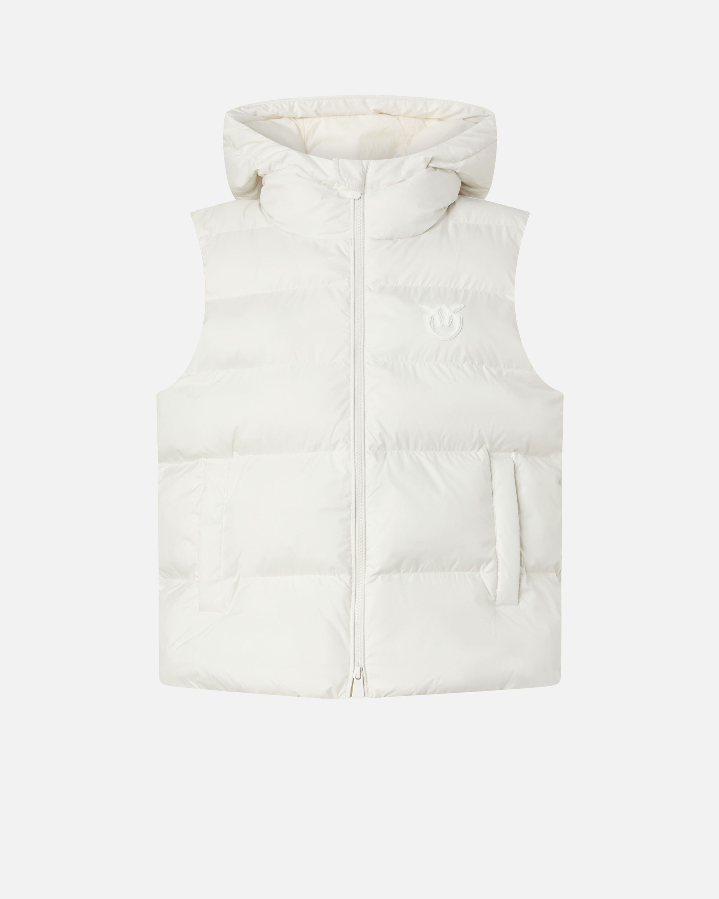 Padded Sleeveless Hooded Puffer Coat PINKO White