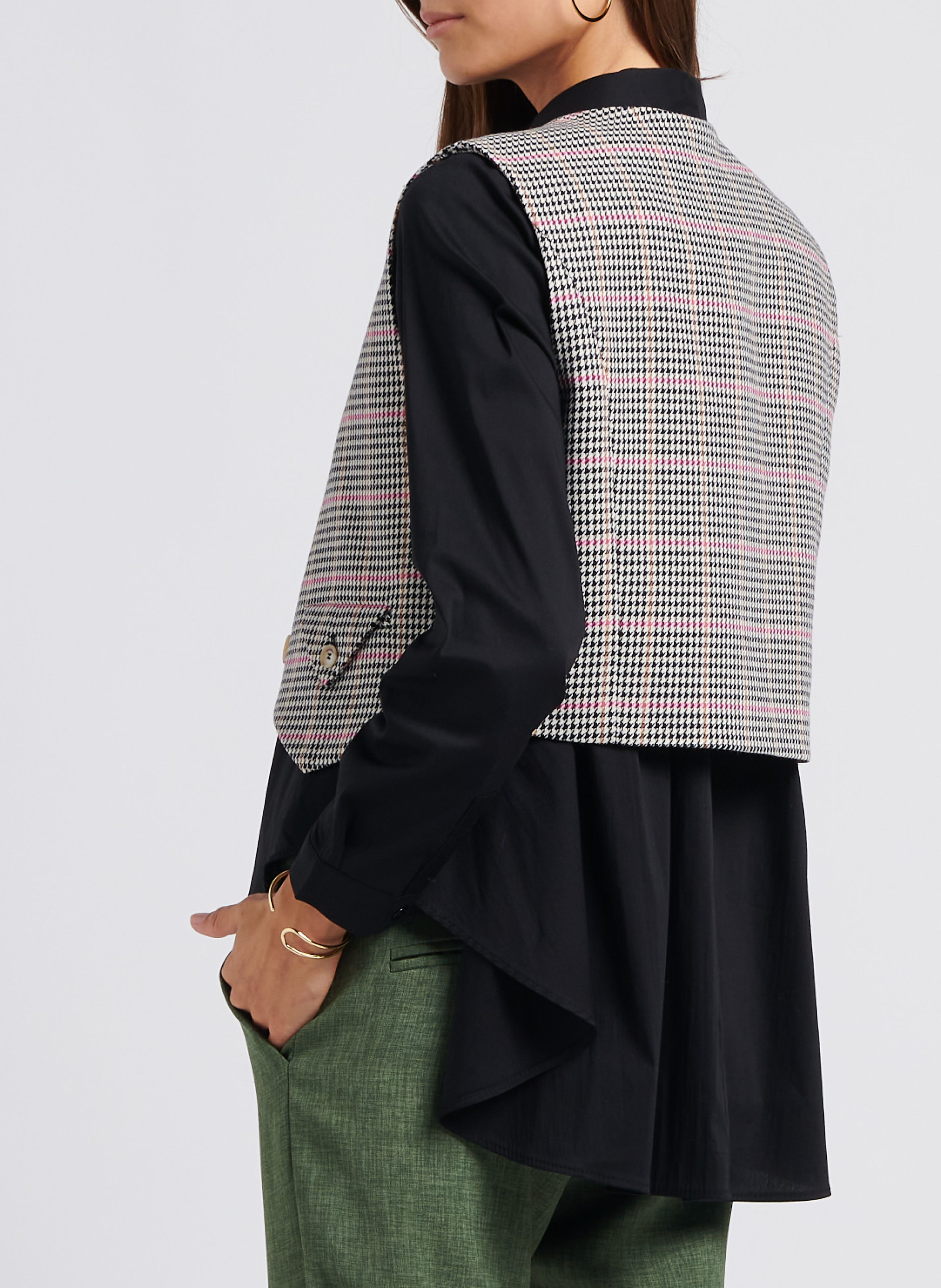 Jacke mit V-Ausschnitt und Hahnentrittmuster aus Baumwoll-Mix IMPERIAL Beige