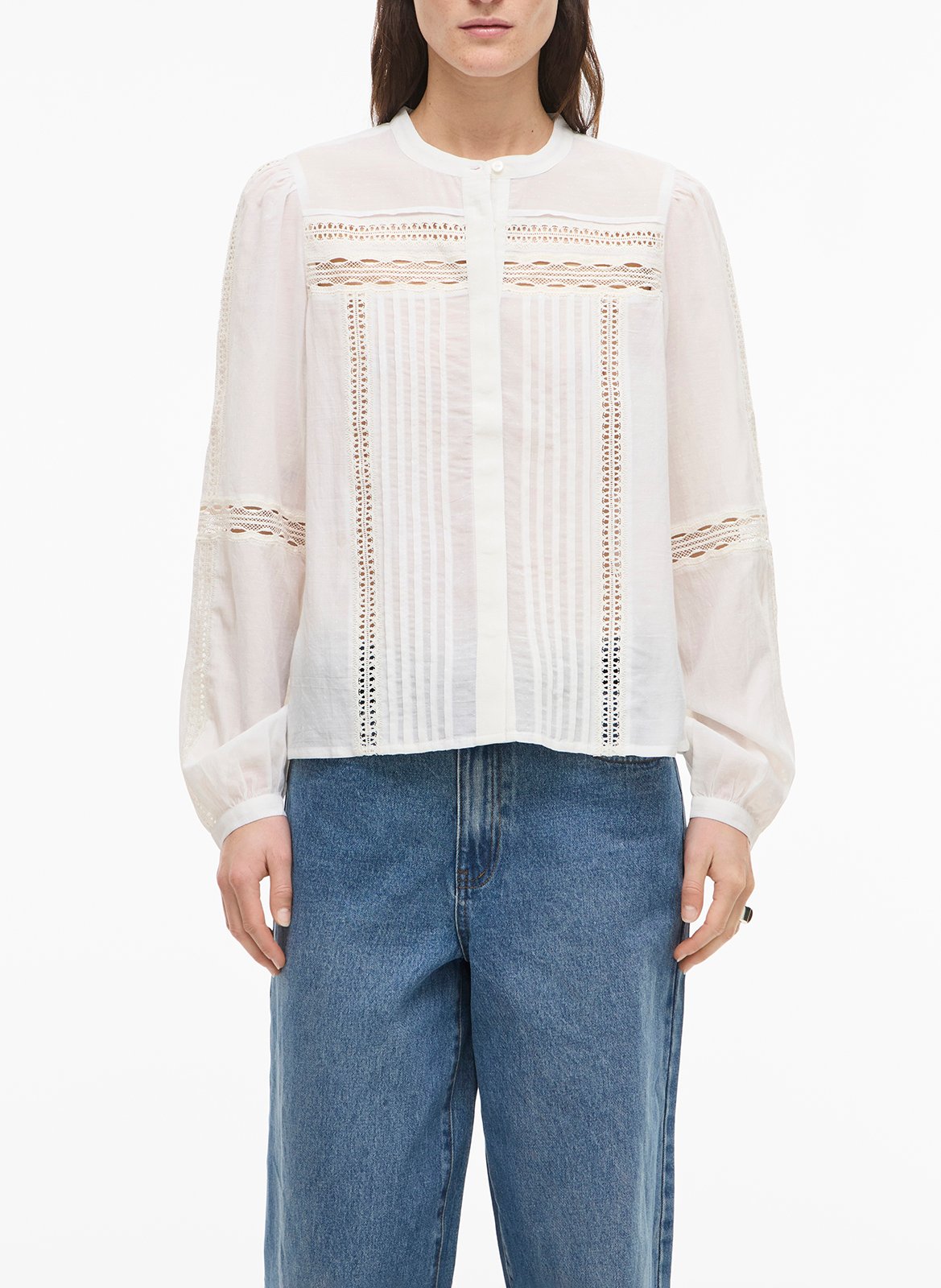 Chemise droite col rond en dentelle ROUGE EDIT Beige