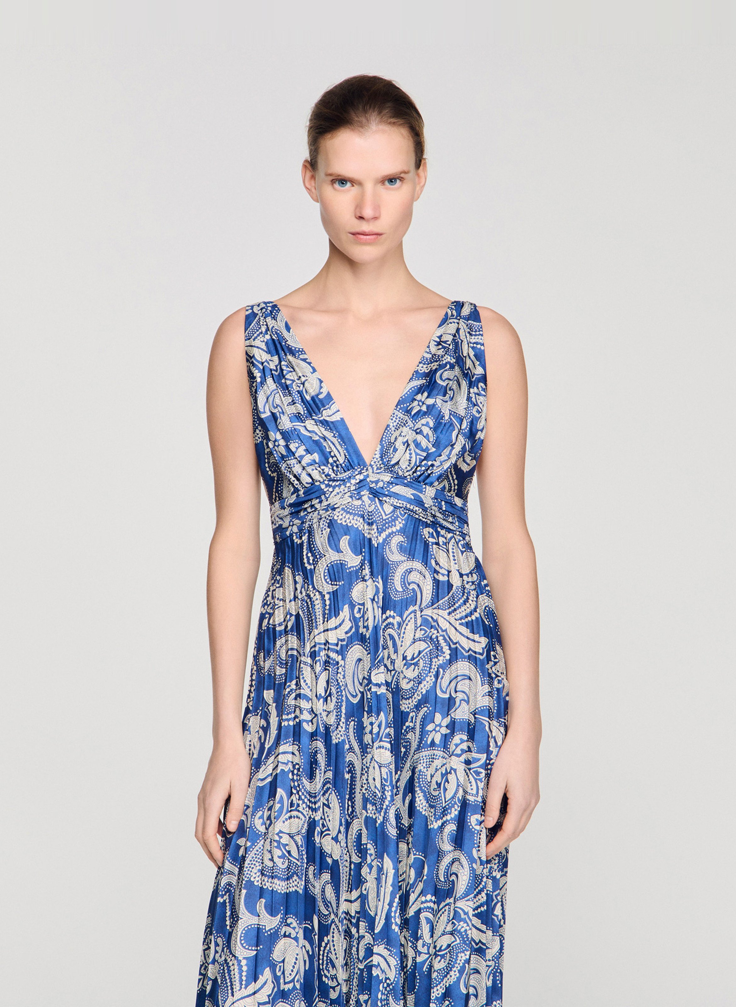 Robe longue plissée à imprimé SANDRO Bleu