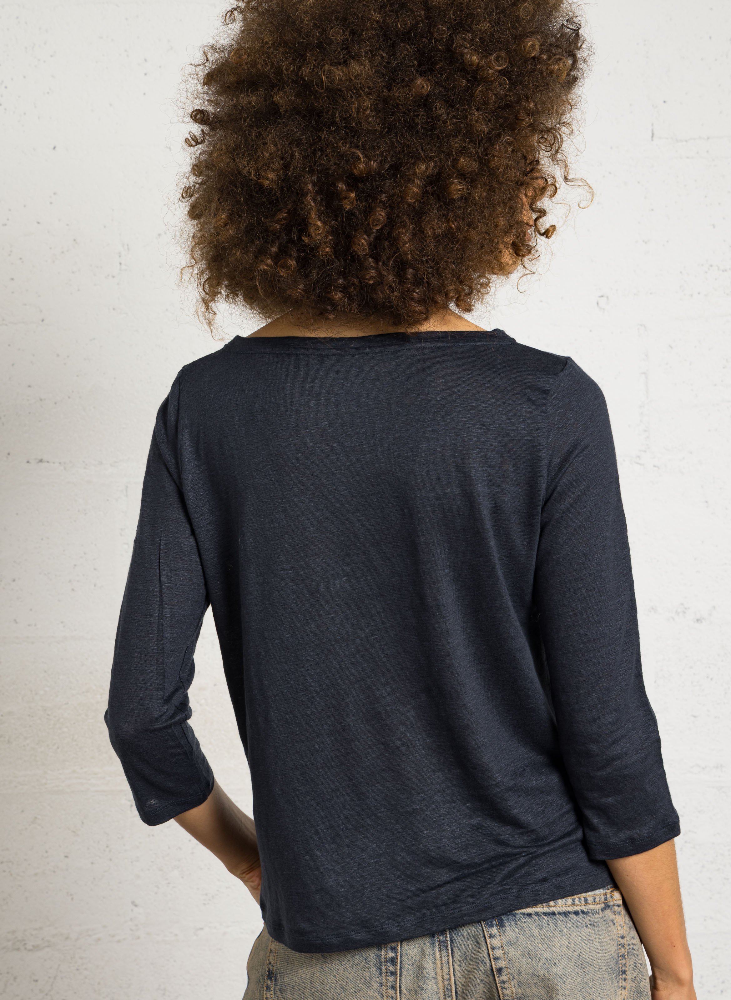 Linnen T-shirt met boothals MAJESTIC FILATURES Blauw