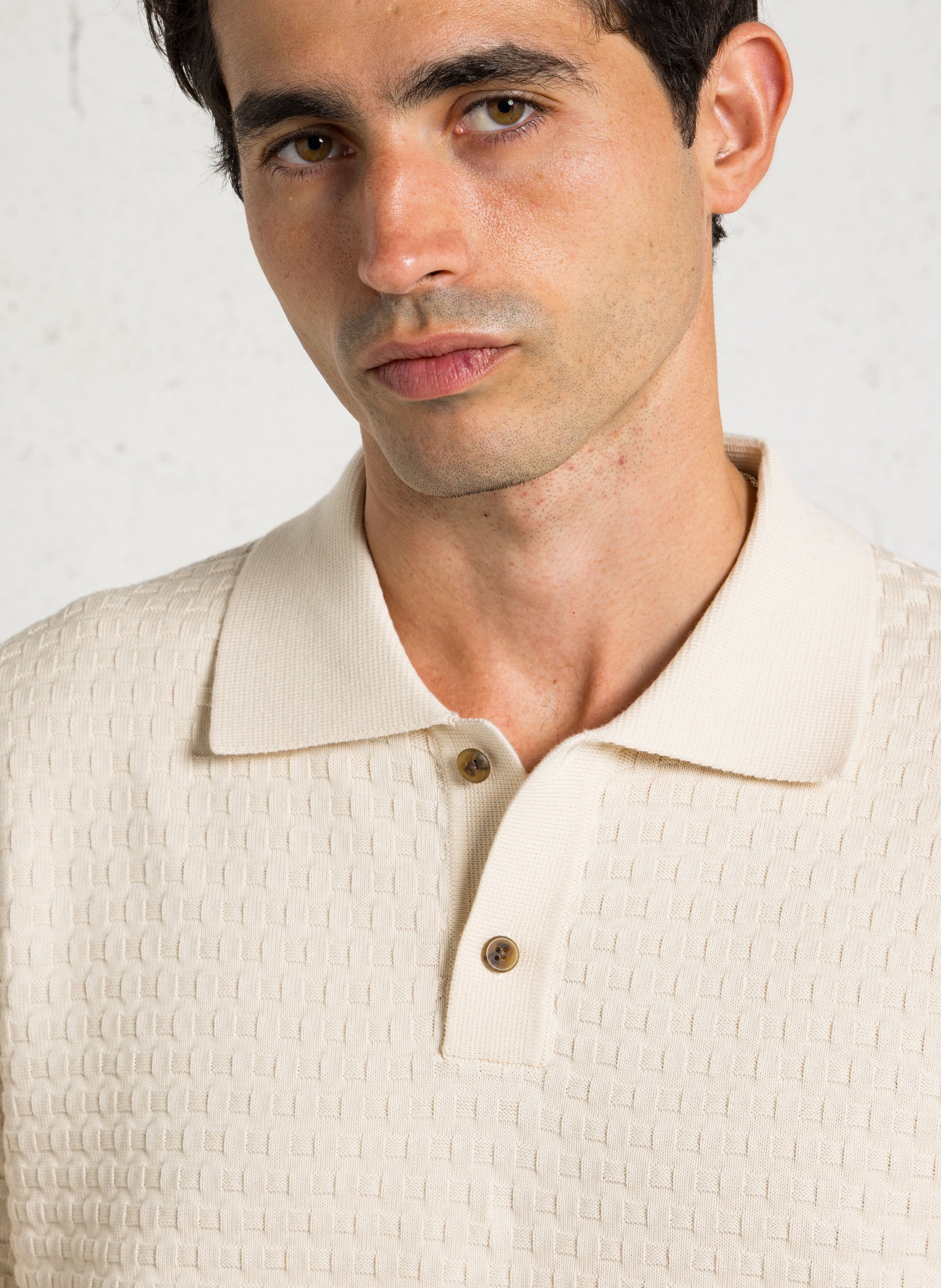 Maglione diritto con collo a polo in cotone LES DEUX Beige