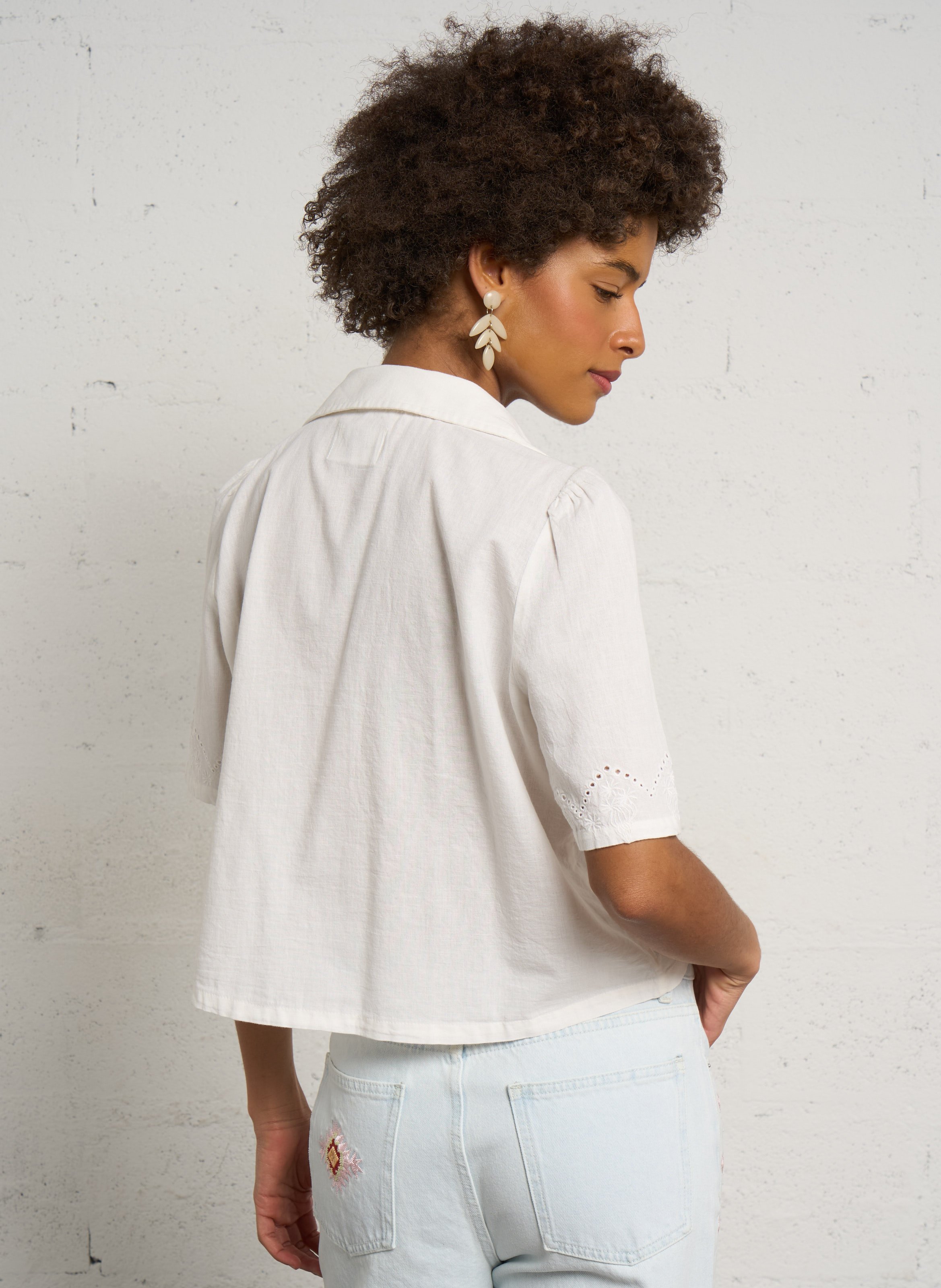 Gerade geschnittenes Hemd aus Baumwolle und Leinen DES PETITS HAUTS Beige