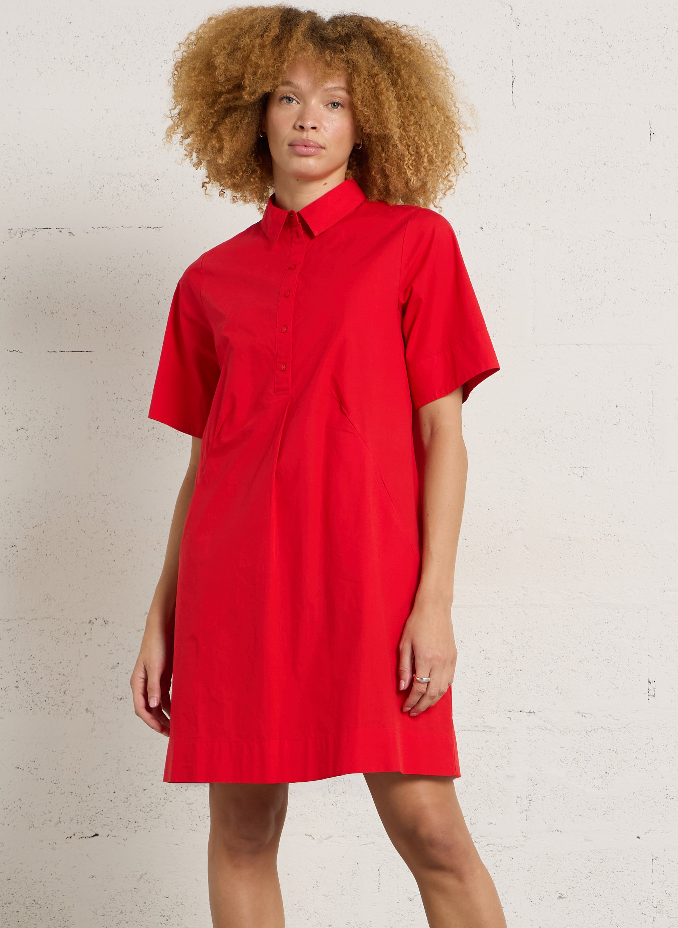 Robe courte col classique en coton SUD EXPRESS Rouge