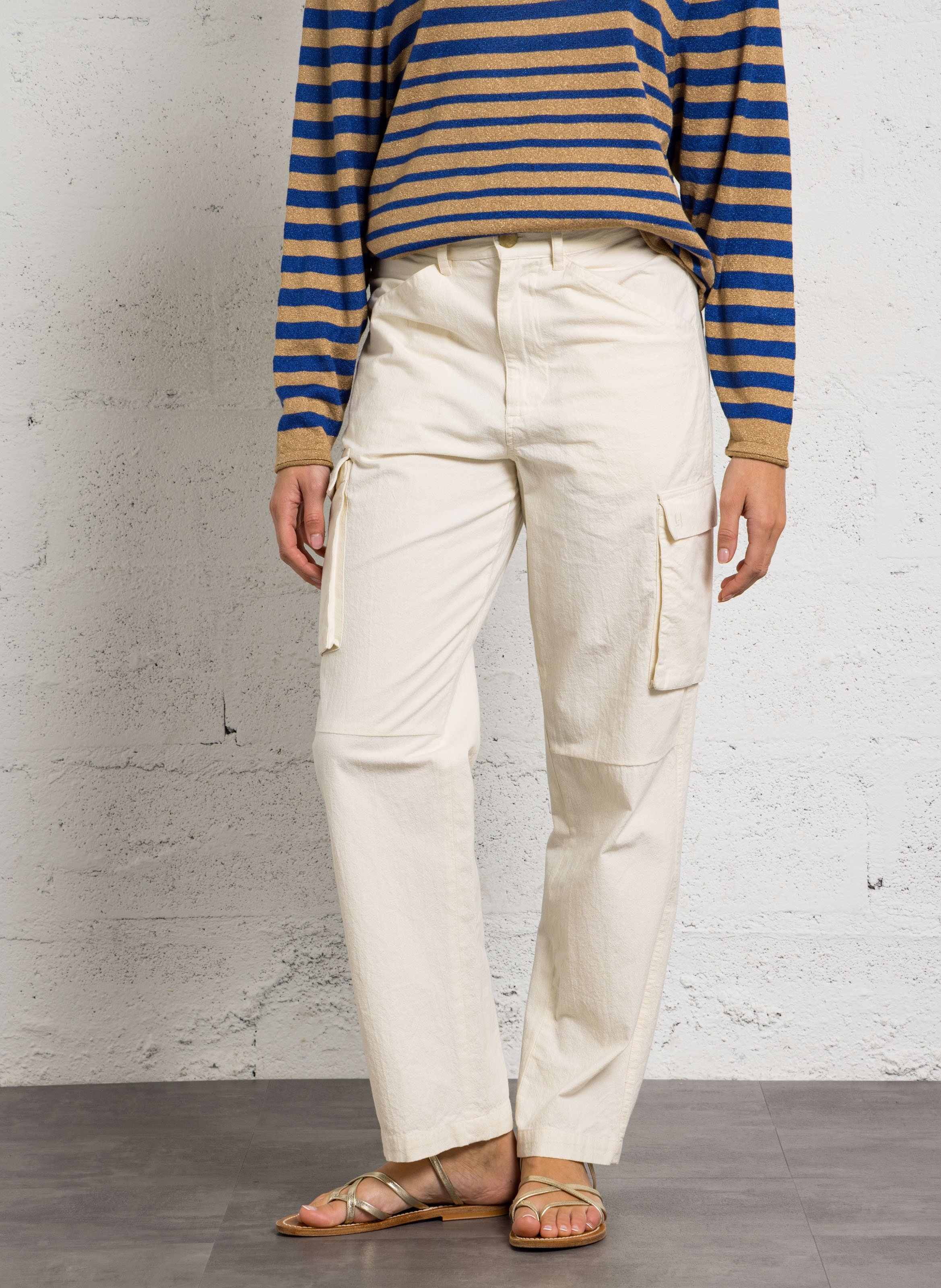 Straight fit organic cotton cargo pants LEON & HARPER White