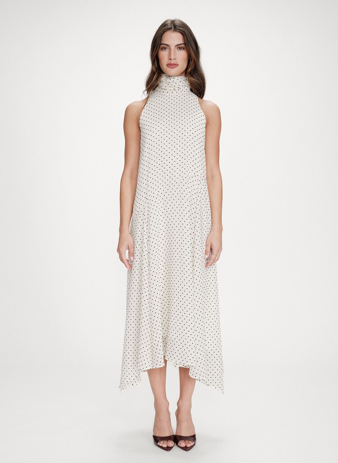 Robe asymétrique sans manches à pois GRACE ET MILA Blanc