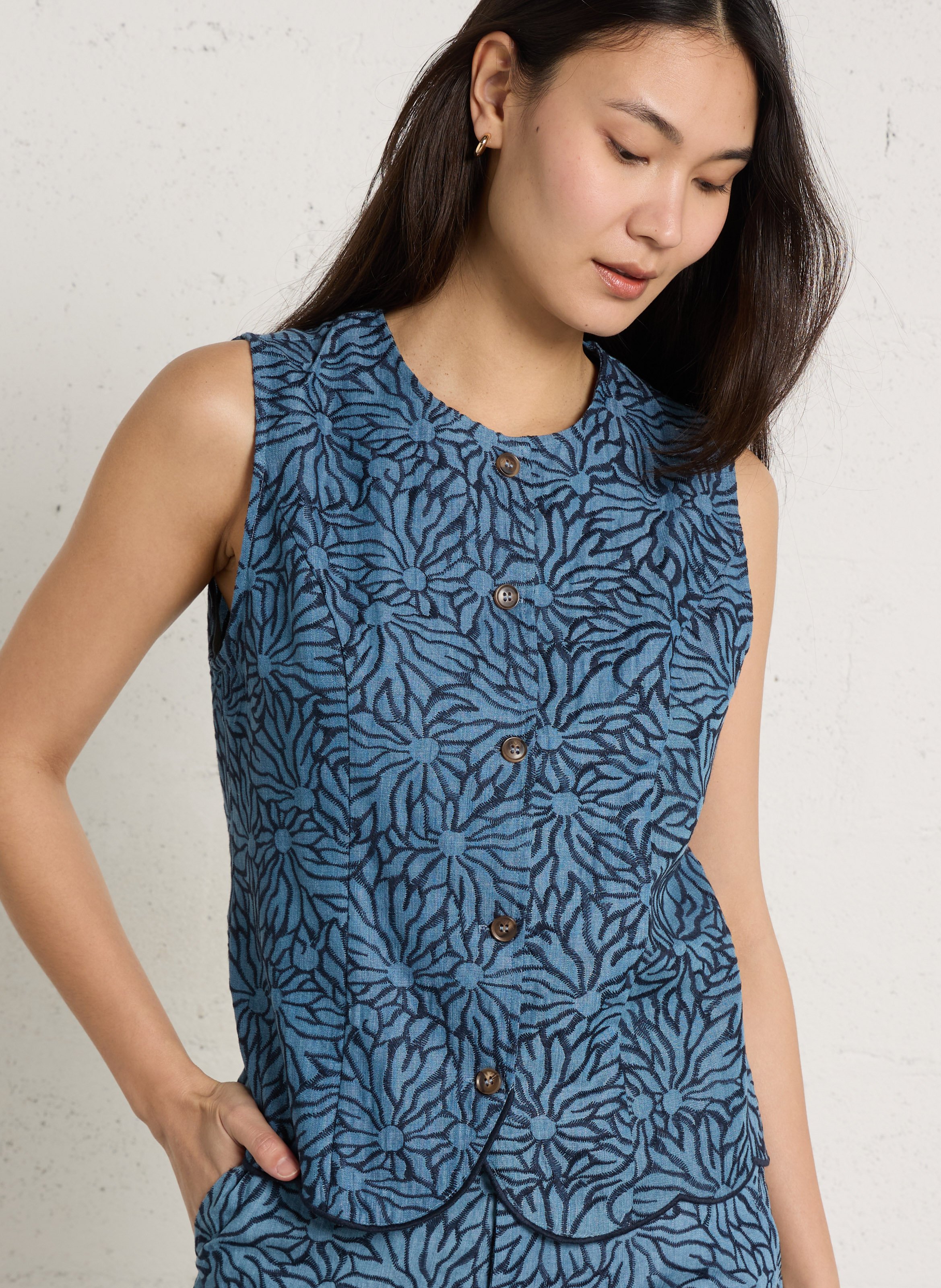 Gilet droit col rond imprimé LA PETITE ETOILE Bleu