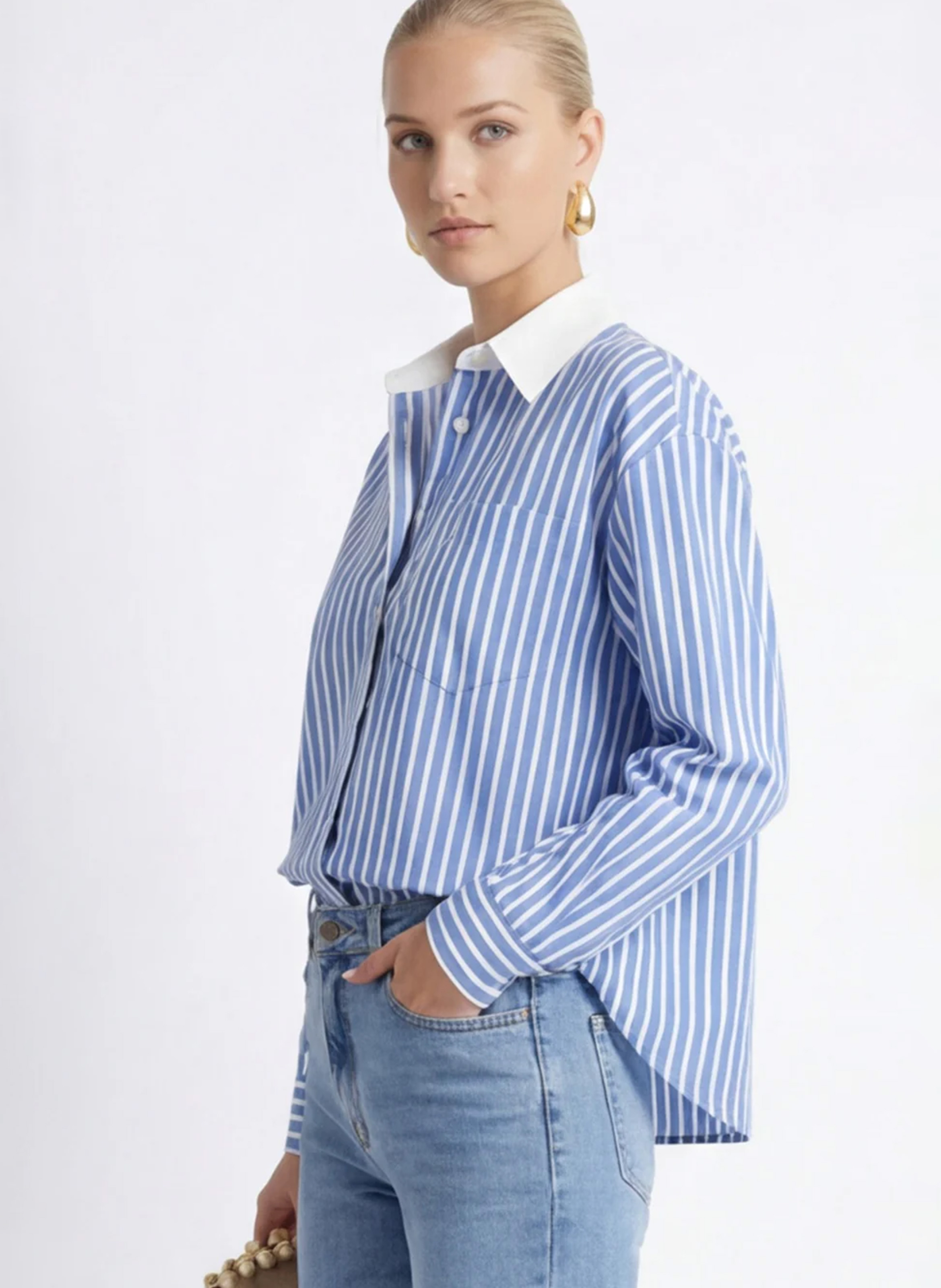 Chemise droite col classique en coton rayé KOOKAI Bleu