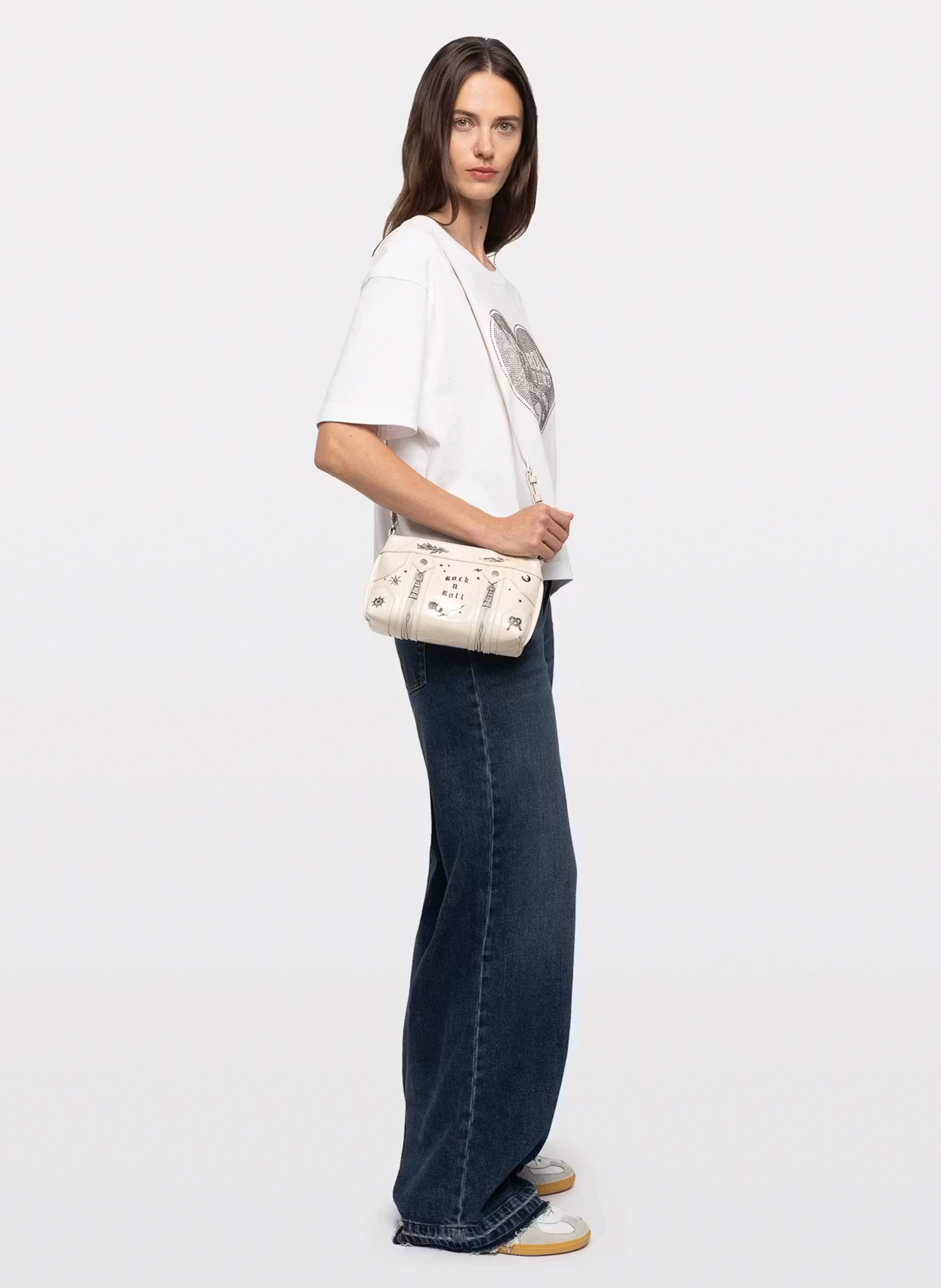Leren schoudertas met print ZADIG&VOLTAIRE Wit