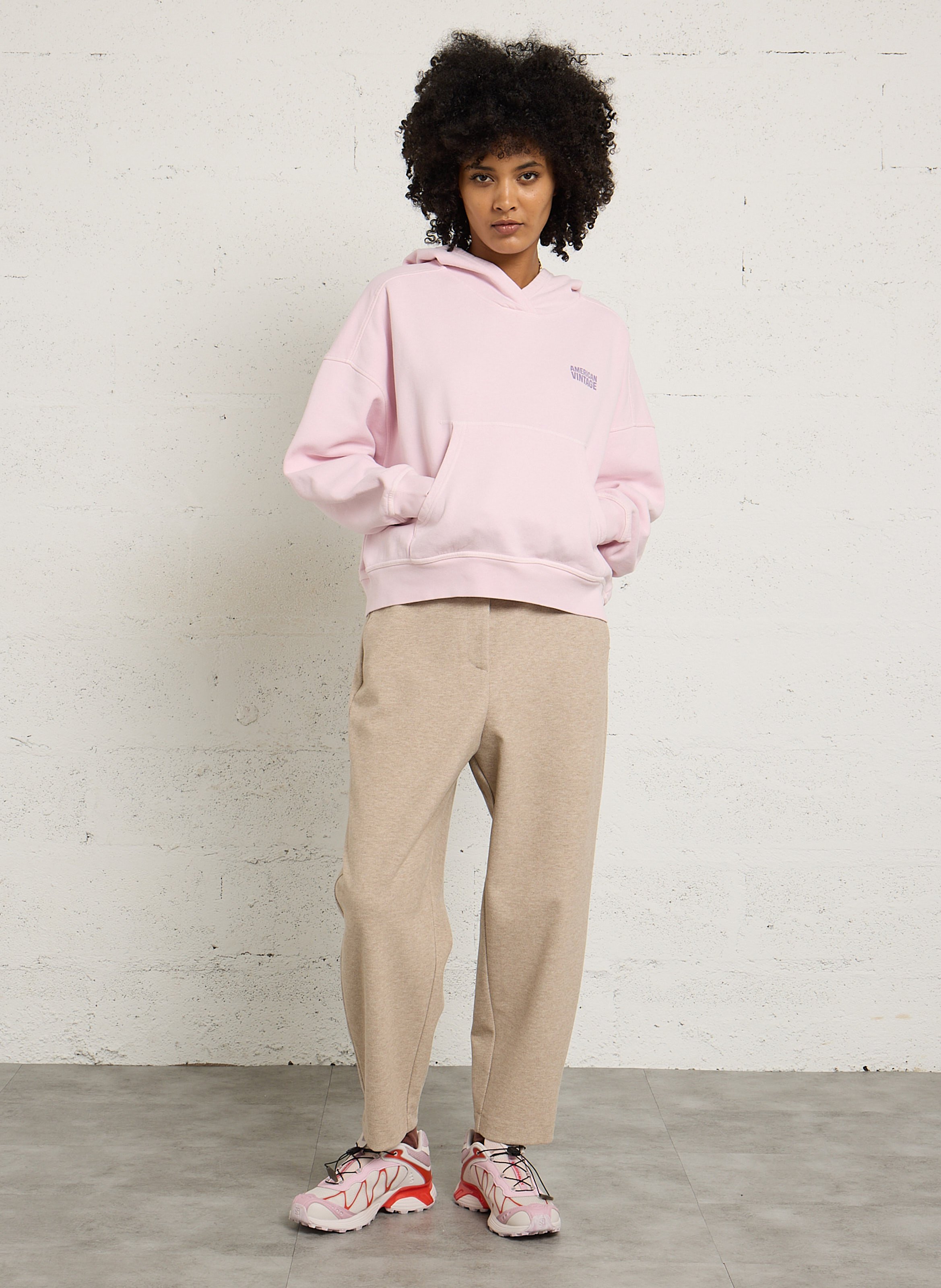 Sweat oversize à capuche en coton AMERICAN VINTAGE Rose