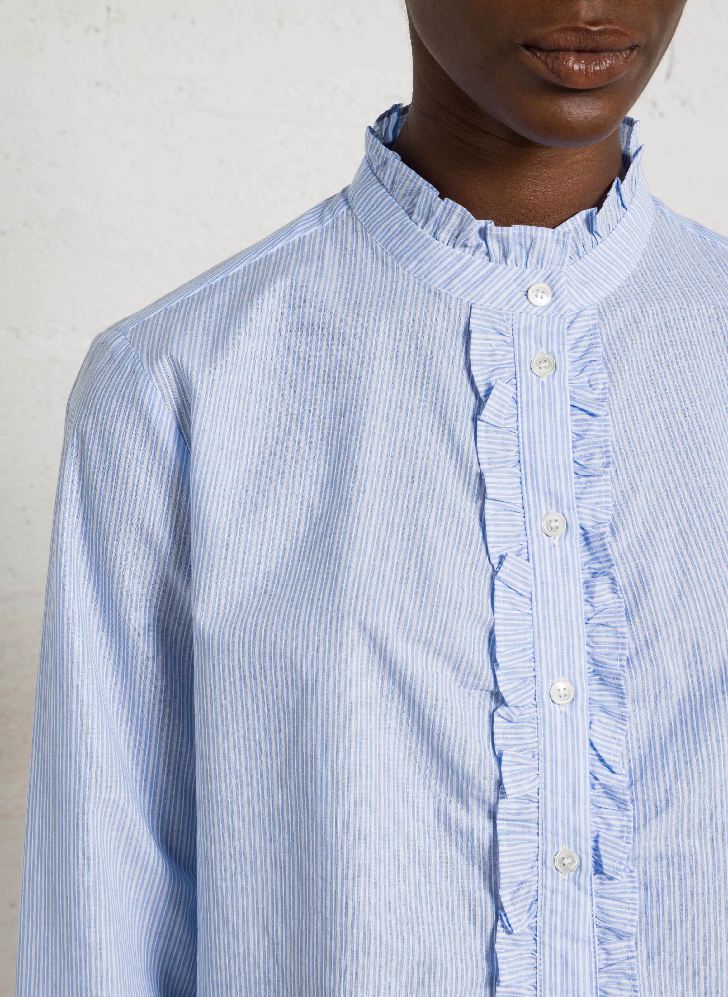 Rechte, gestreepte, katoenen blouse met klassieke kraag JC SOPHIE Blauw
