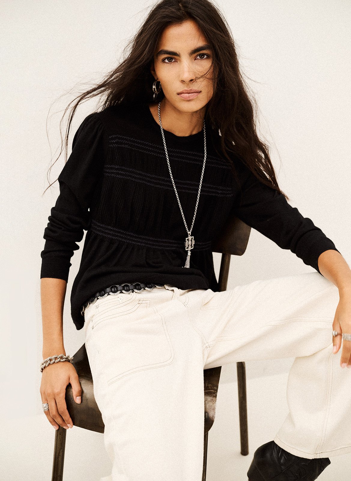 Pull droit col rond en laine BA&SH Noir