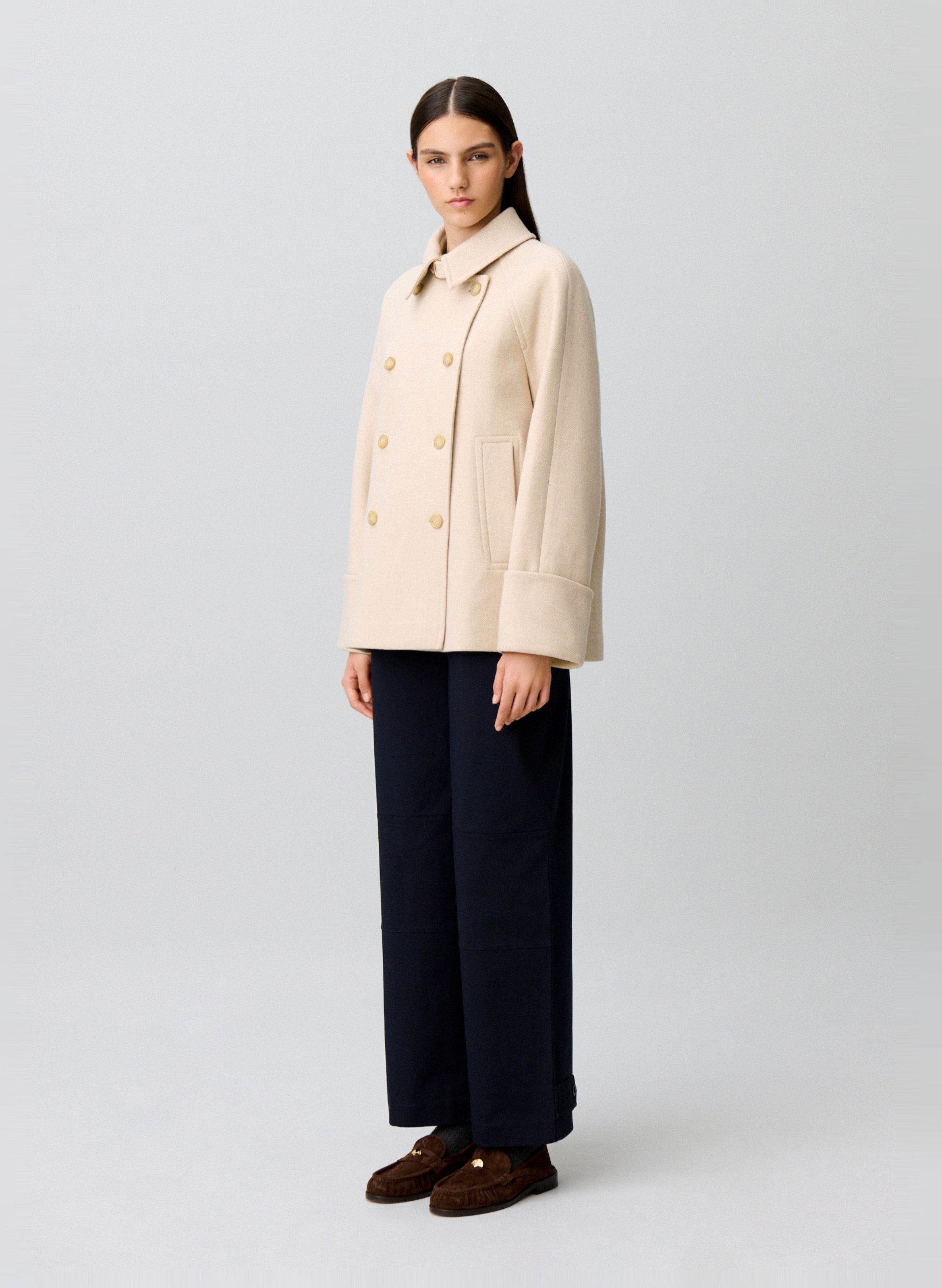 Manteau droit col classique en laine mélangée CLAUDIE PIERLOT Beige