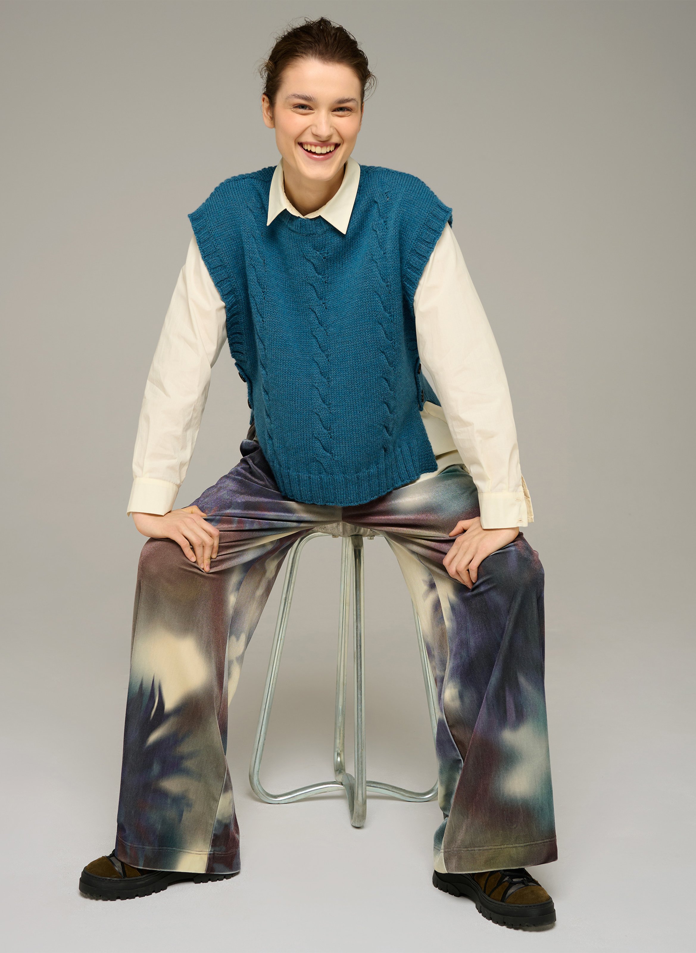 Wijde broek van velours met print COTELAC ACOTE Zwart