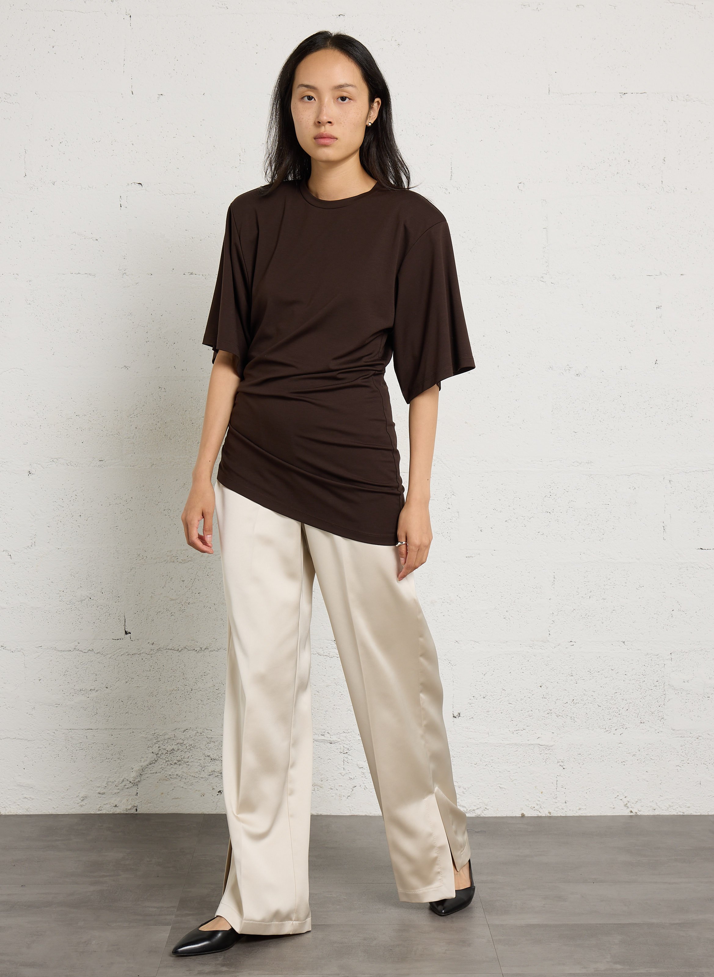 Pantalon droit satin fendu IMPERIAL Beige