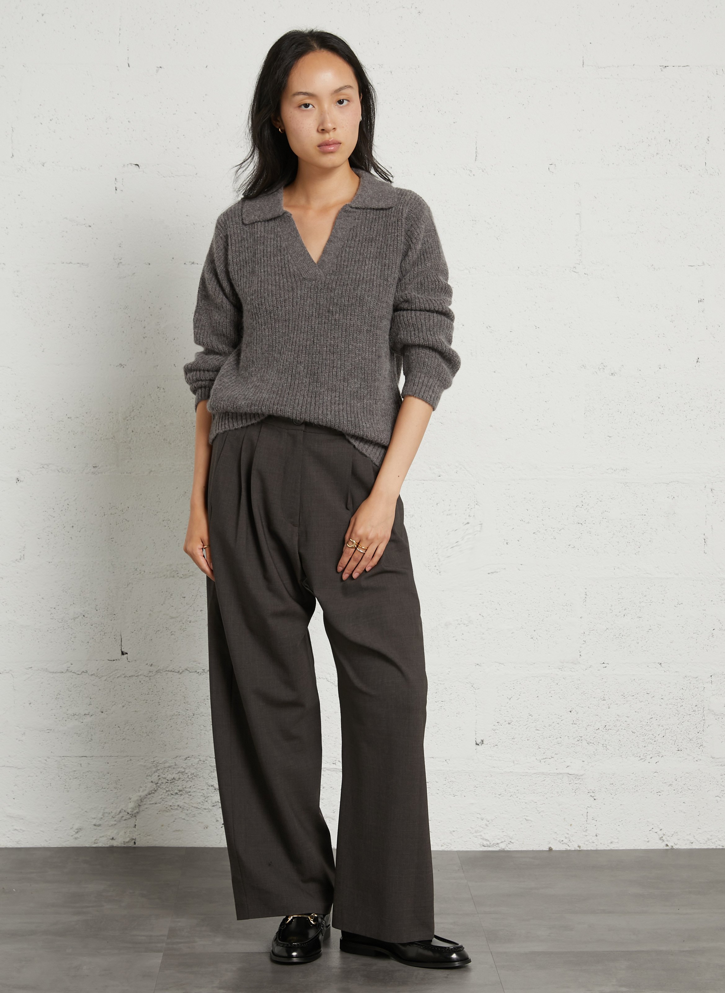 Pantalon à plis en laine vierge mélangée MASSCOB Marron