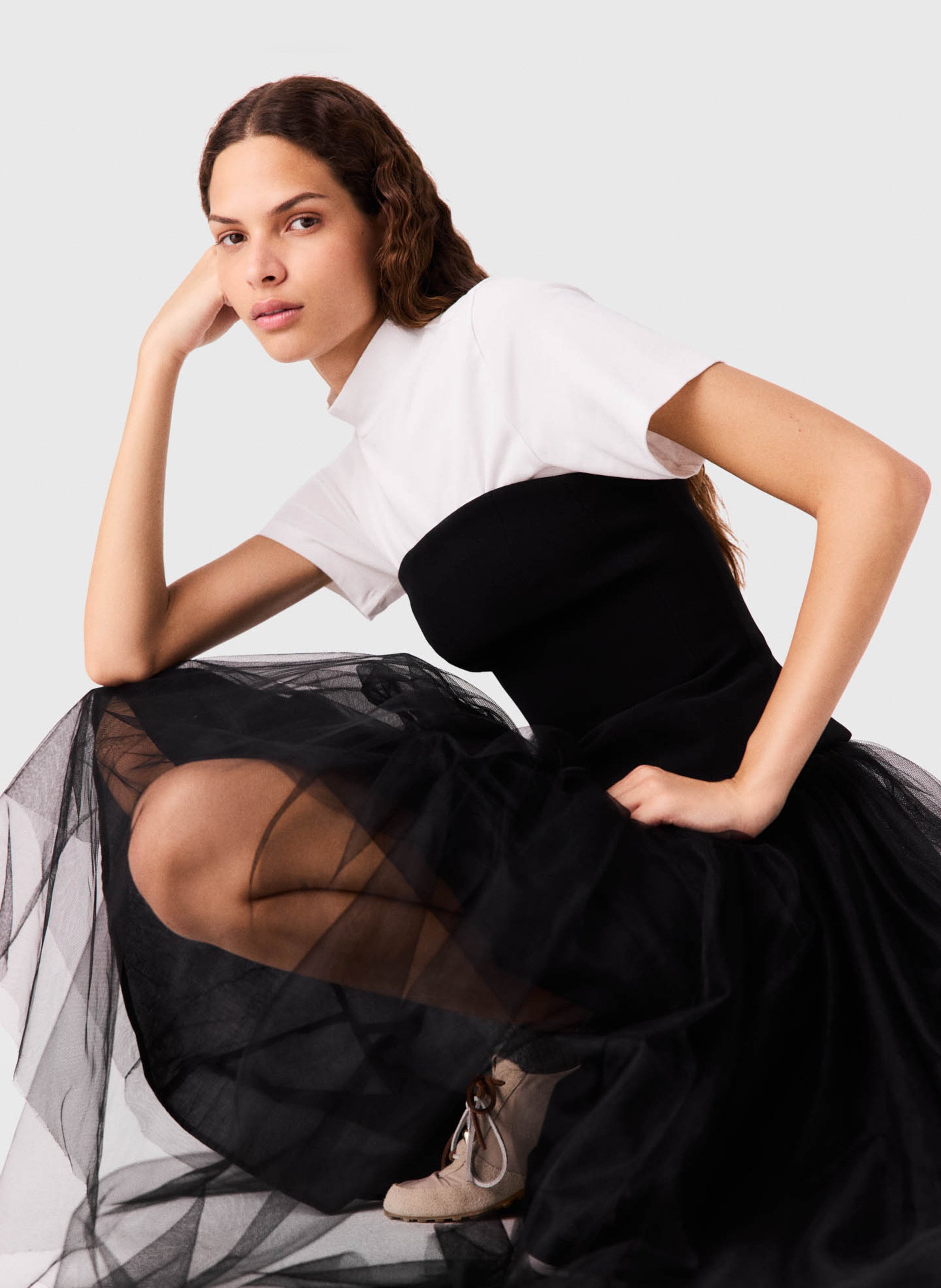 Robe bustier avec jupe en tulle MAJE Noir
