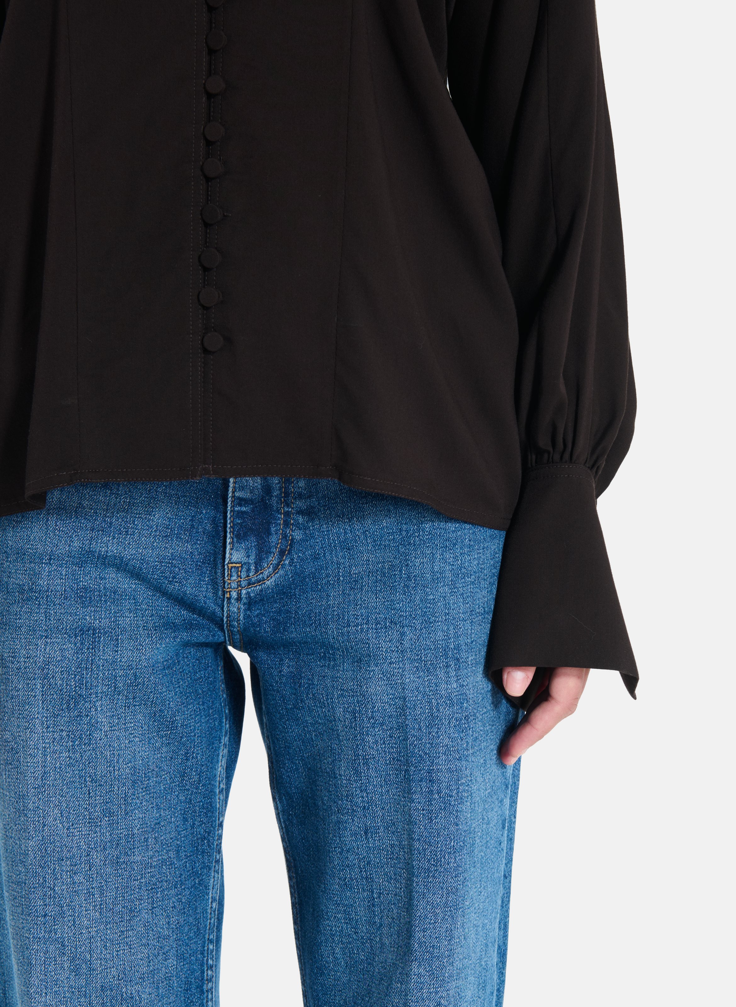 Plain loose-fitting V-neck blouse ZAPA Brown