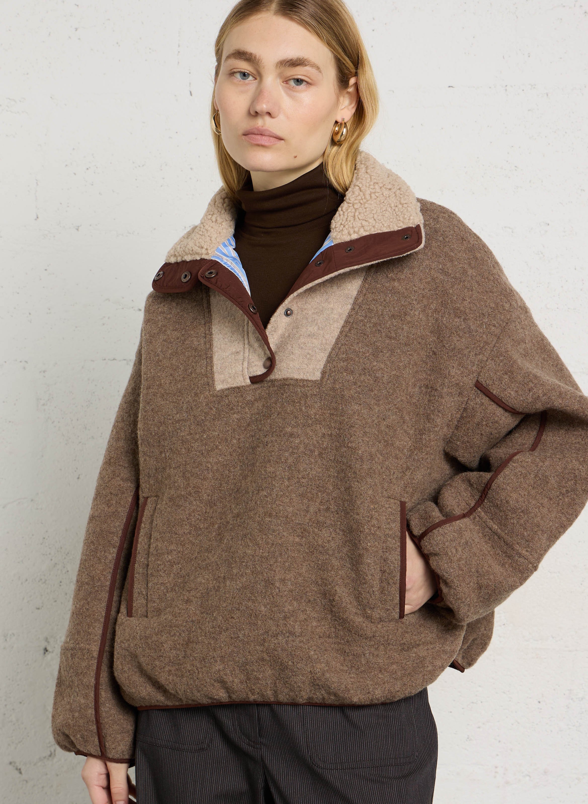 Solid wool coat with high neck SESSUN Beige