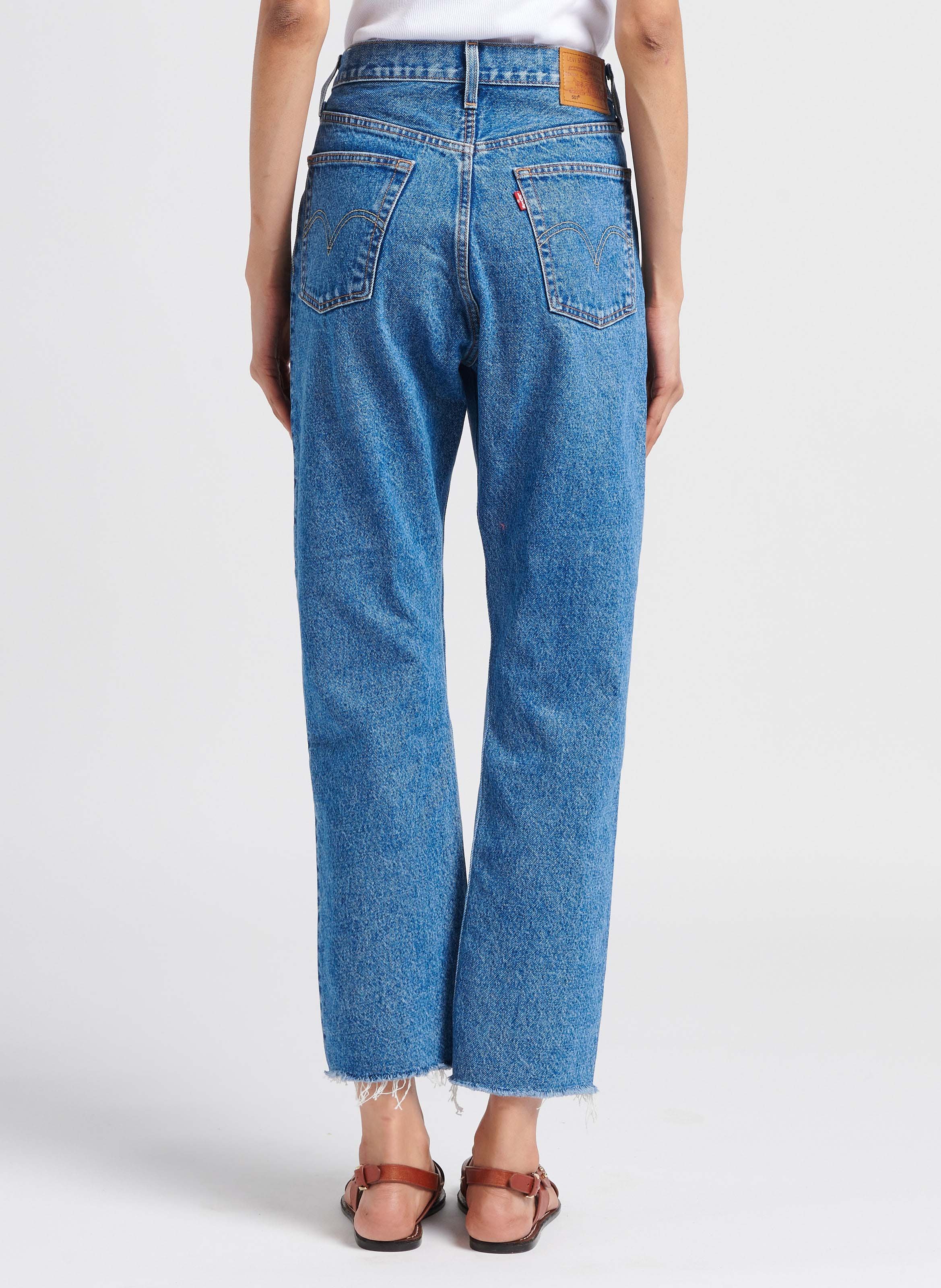 Jean droit taille haute en coton LEVI'S Jean Délavé
