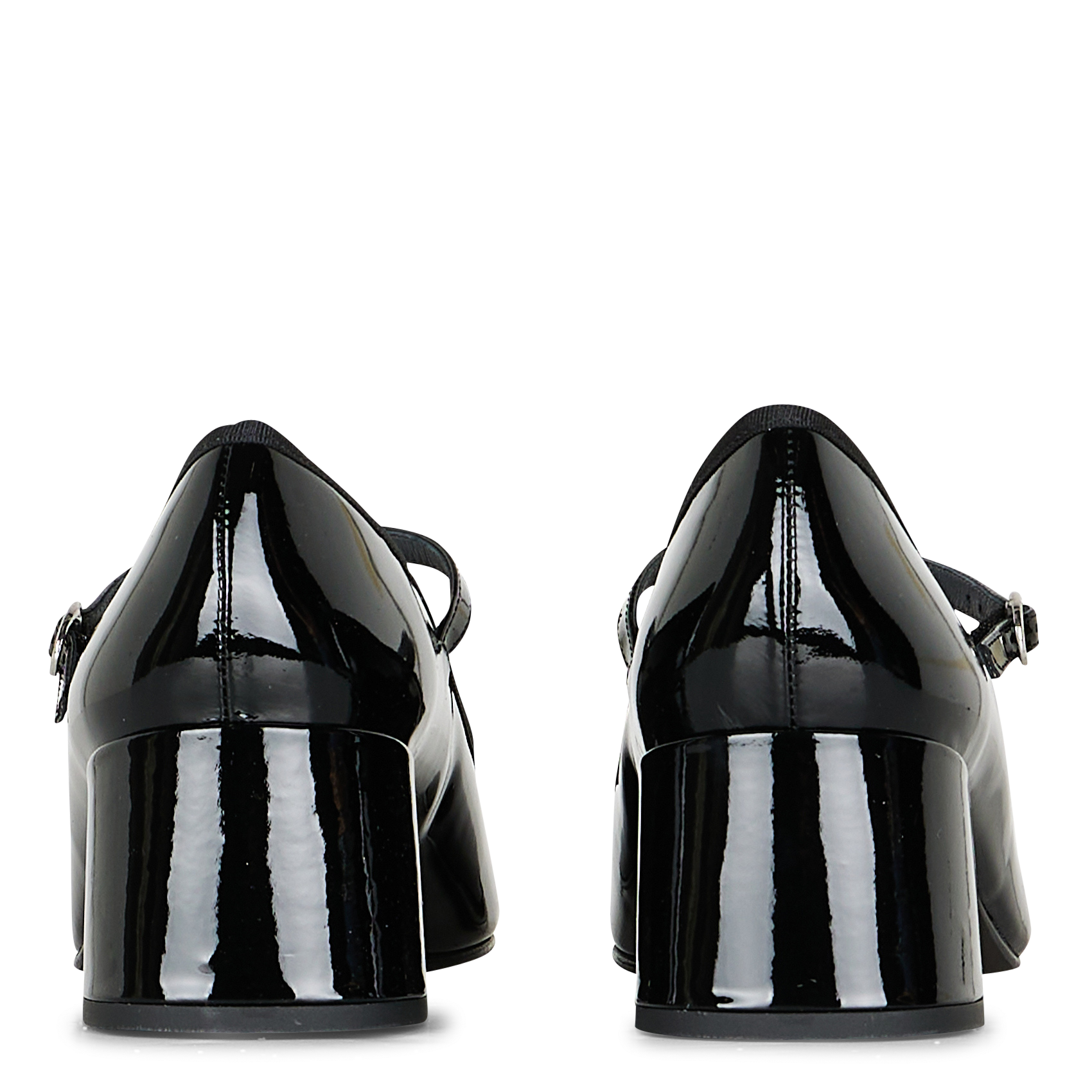 Spangenpumps aus Lackleder mit Absatz Schwarz