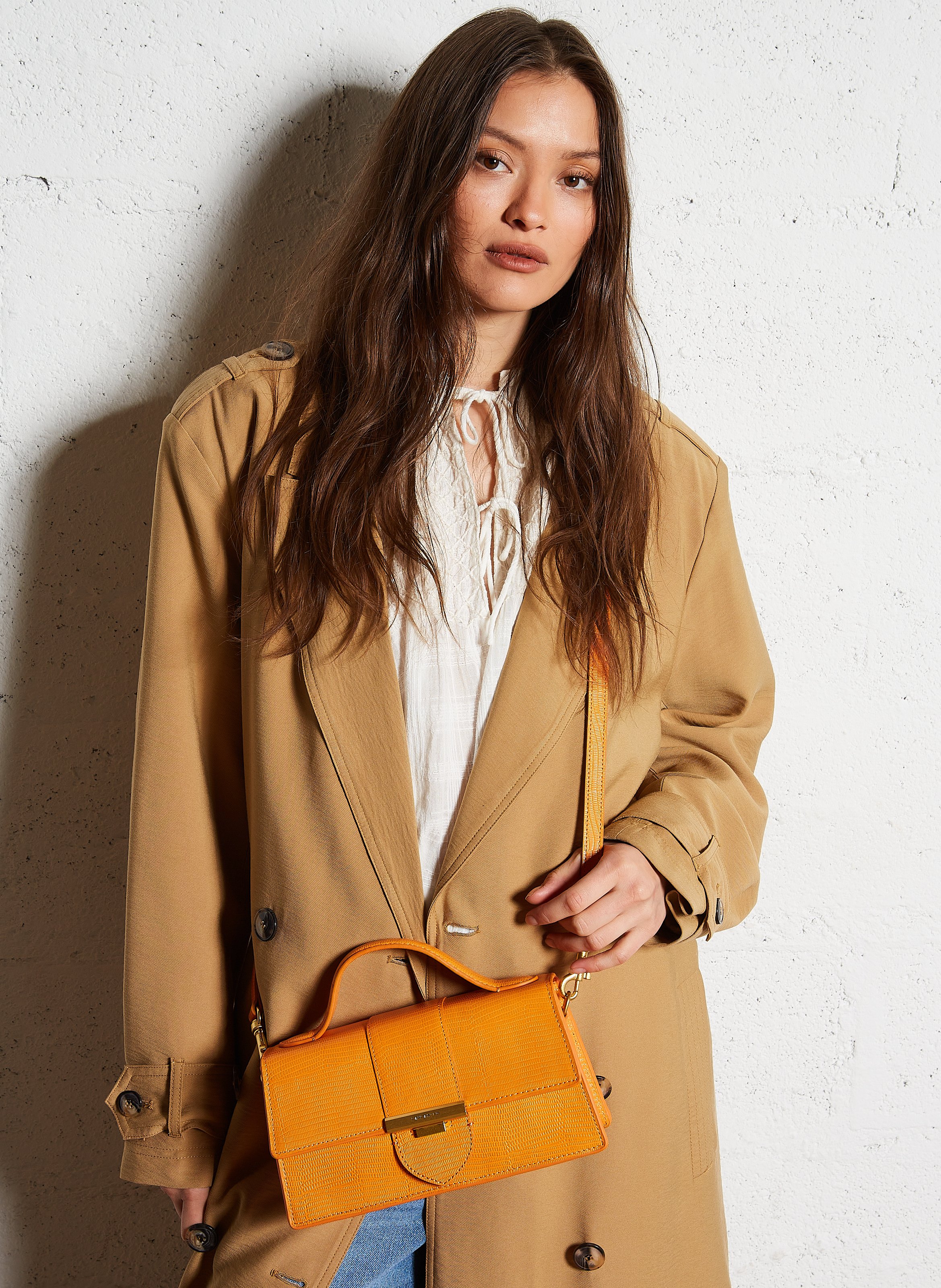 Grained leather baguette bag LANCASTER PARIS Orange